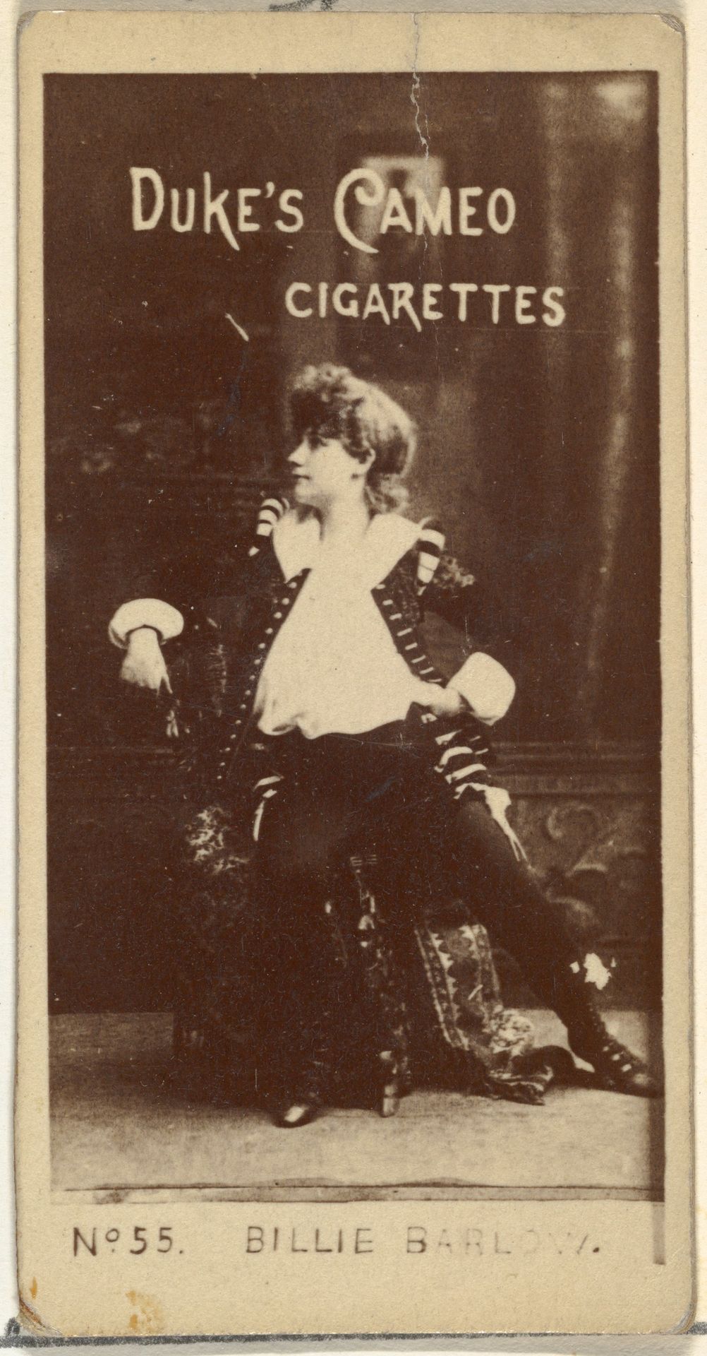Card Number 55, Billie Barlow, from the Actors and Actresses series (N145-4) issued by Duke Sons & Co. to promote Cameo Cigarettes by W. Duke, Sons & Co.