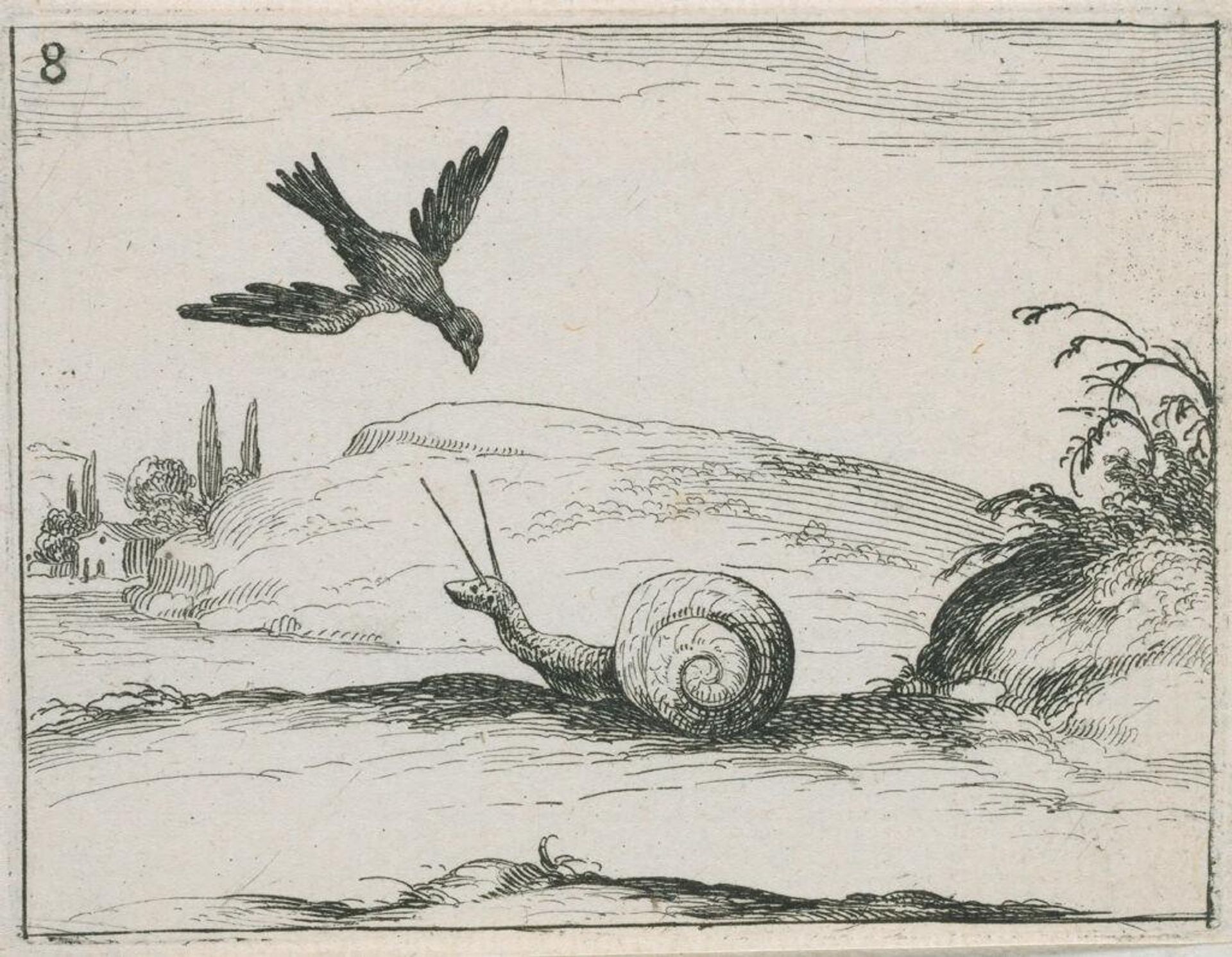 Crow and the Snail by Jacques Callot