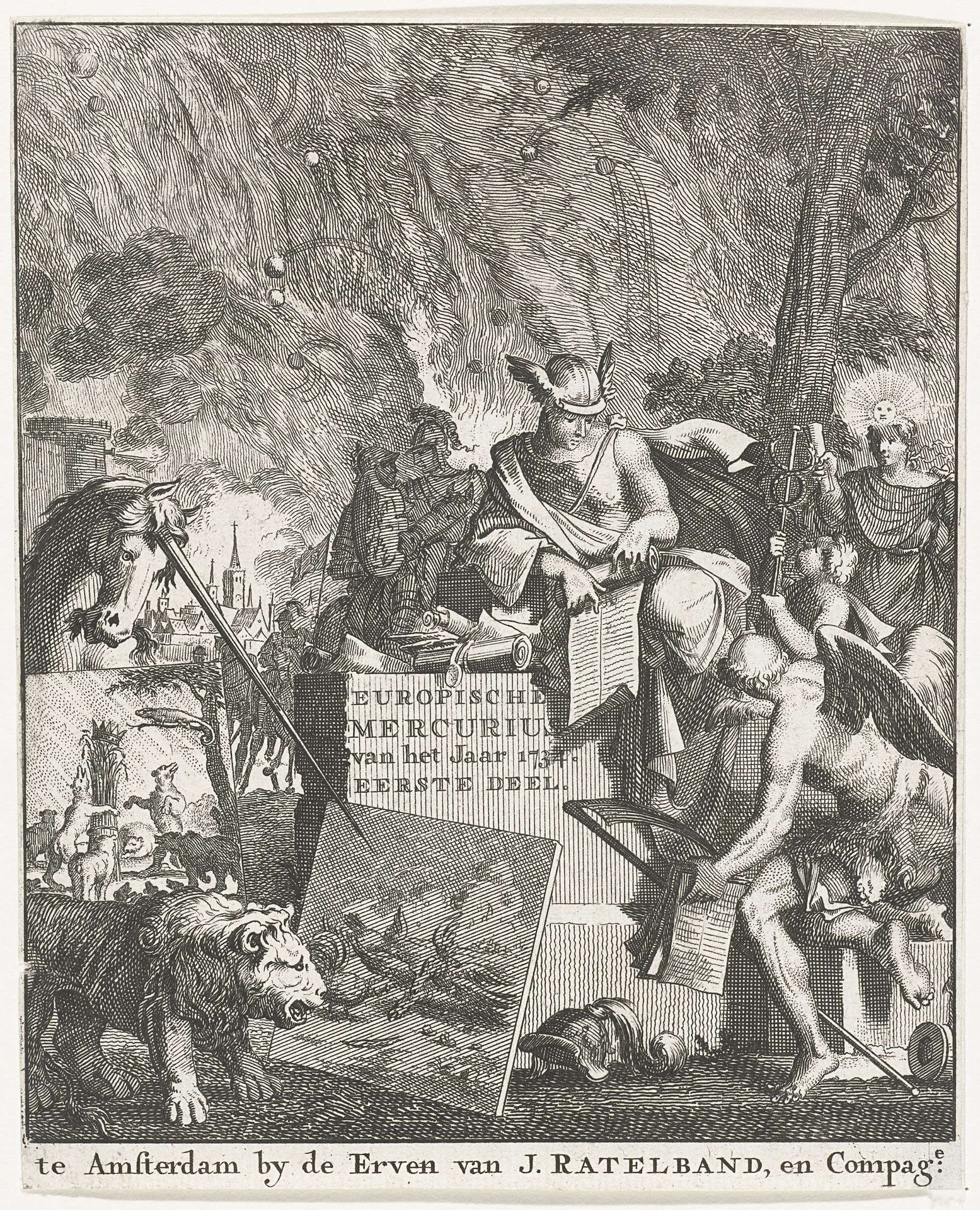 Titelpagina voor de Europische Mercurius van 1734 by Jan Ruyter