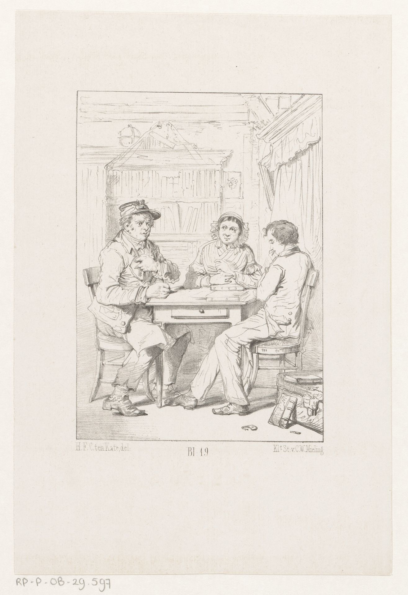 Drie personen aan tafel by Herman Frederik Carel ten Kate