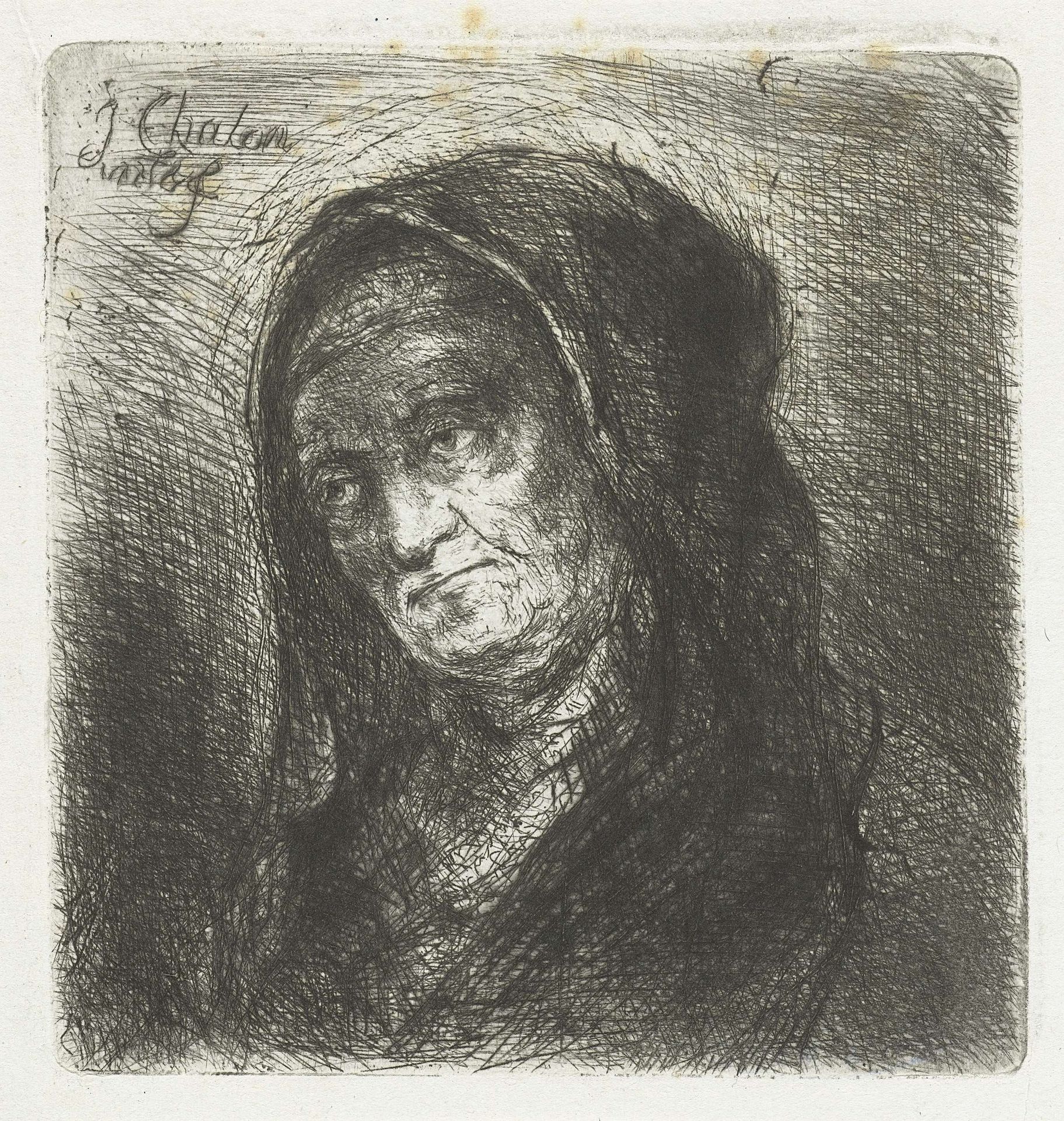 Ooude vrouw met zwarte sluier by Jan Chalon