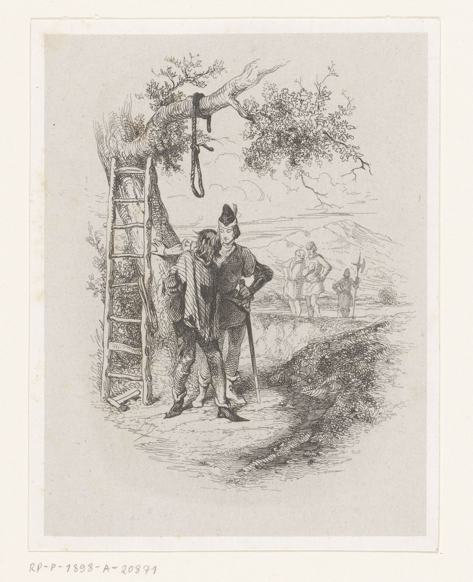 Mannen onder een strop in een boom by Charles Jacque