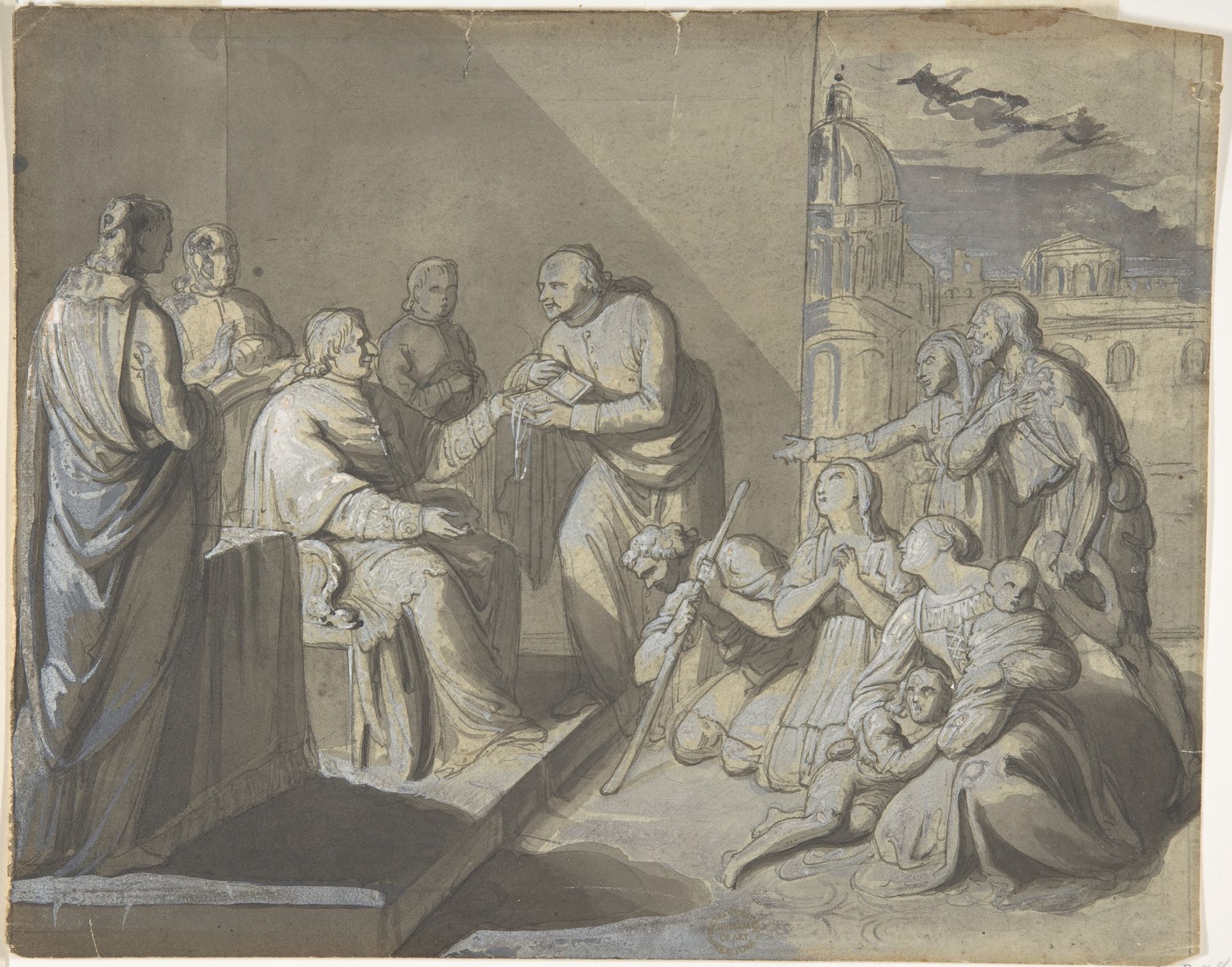 Scene with the Presentation of a Saint's Relic (recto); Head of a Woman (verso) by Anonymous
