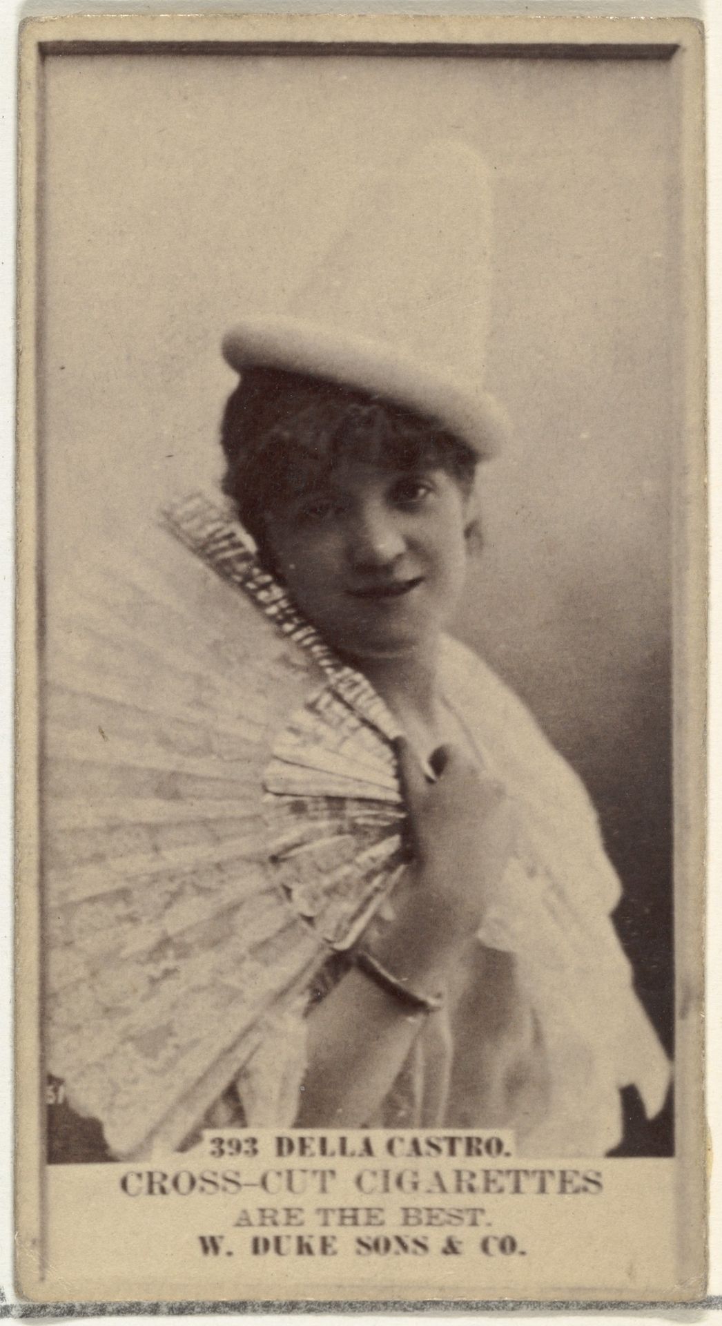Card Number 393, Della Castro, from the Actors and Actresses series (N145-3) issued by Duke Sons & Co. to promote Cross Cut Cigarettes by W. Duke, Sons & Co.