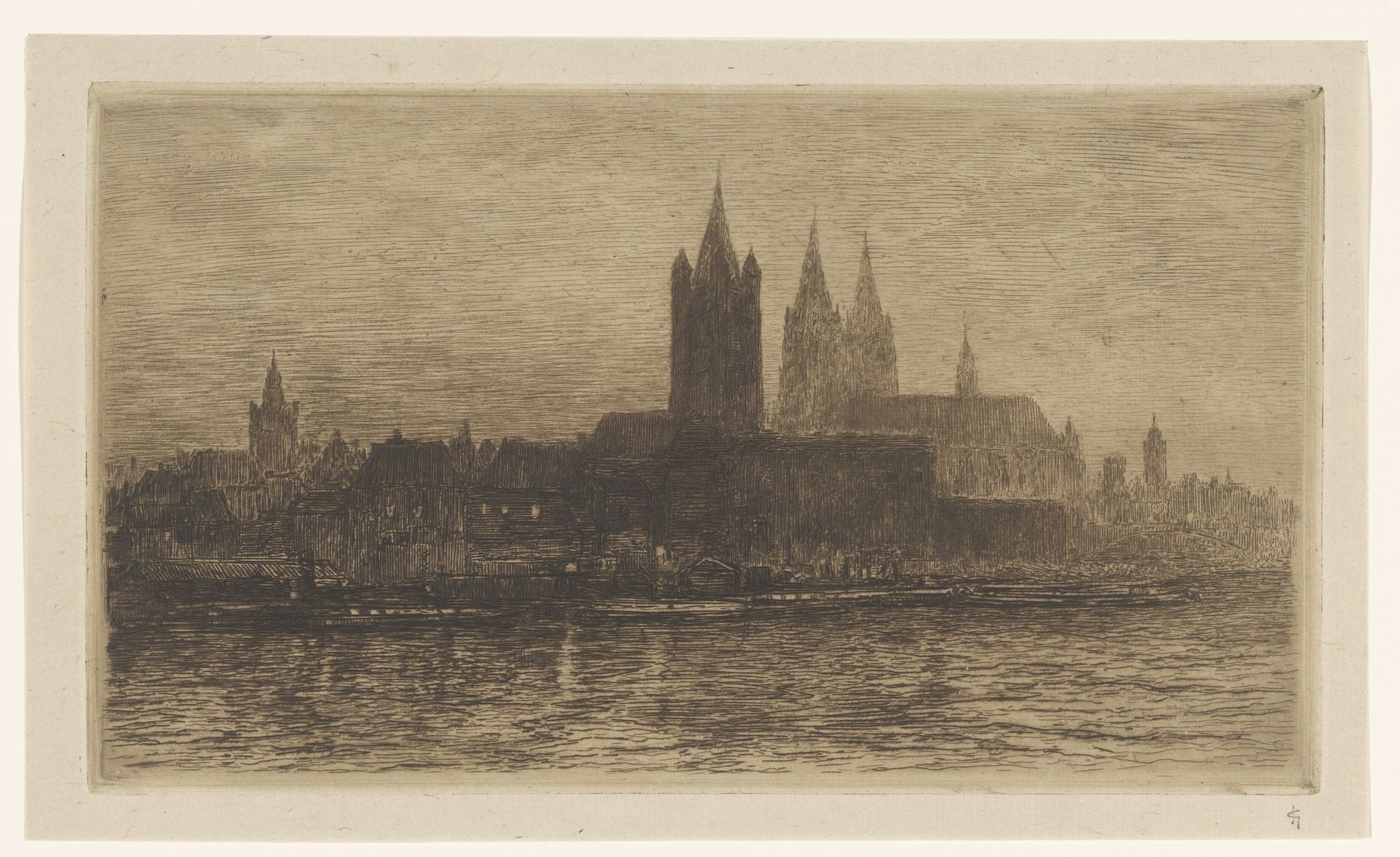 Gezicht op Keulen bij avond by Carel Nicolaas Storm van 's-Gravesande