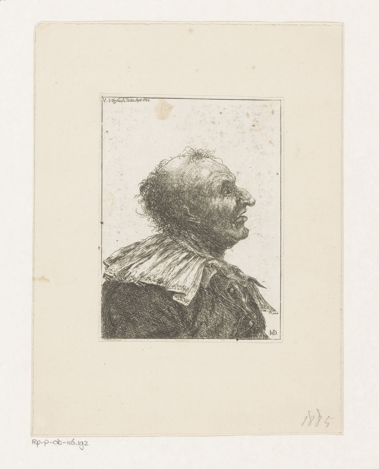 Buste van een oude man met grote kraag en haakneus by Christian Ludwig von Hagedorn