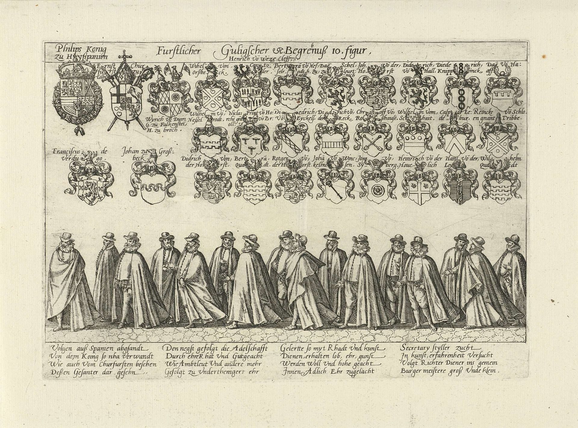 Begrafenisstoet met edelen by Frans Hogenberg