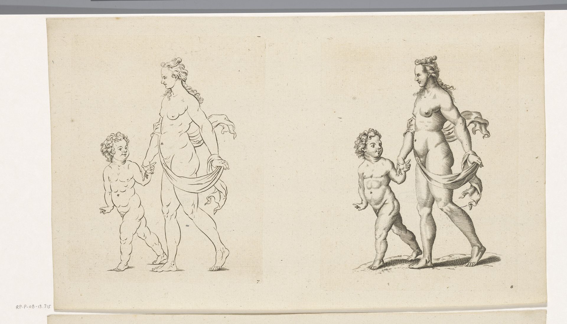 Vrouwelijk naakt met putto aan de hand by Anonymous