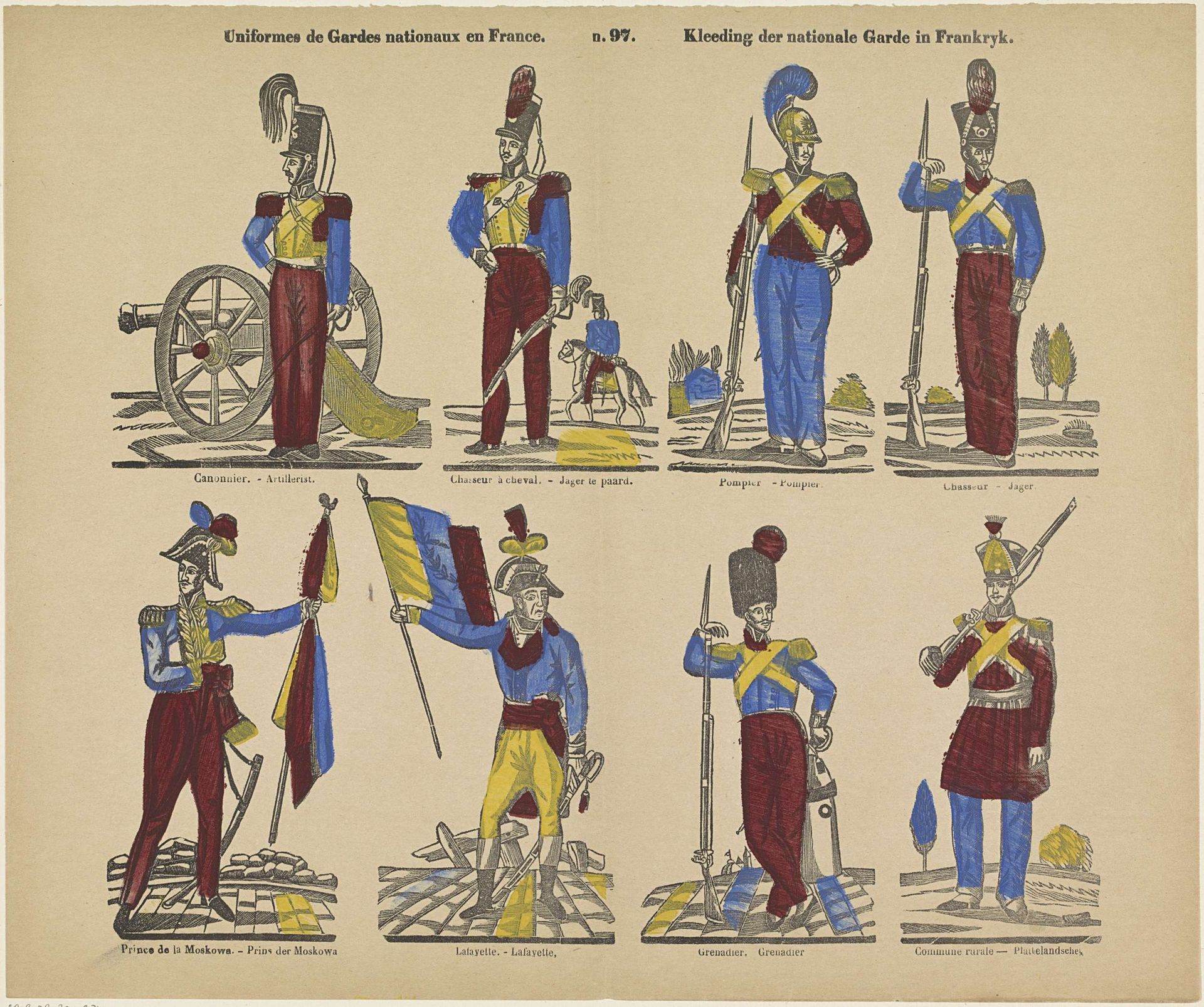 Uniformes de gardes nationaux en France / Kleeding der nationale garde in Frankryk by Philippus Jacobus Brepols