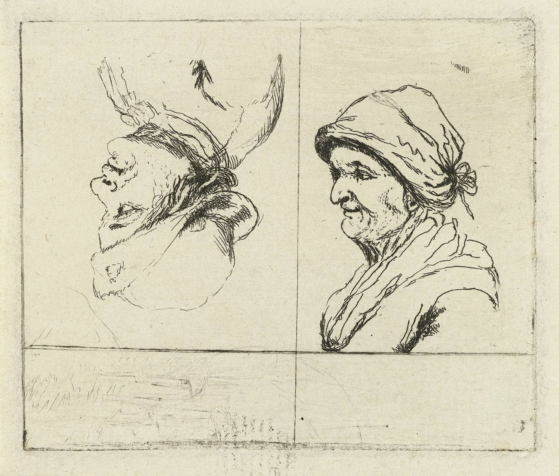 Studieblad met twee portretbustes by Marie Lambertine Coclers