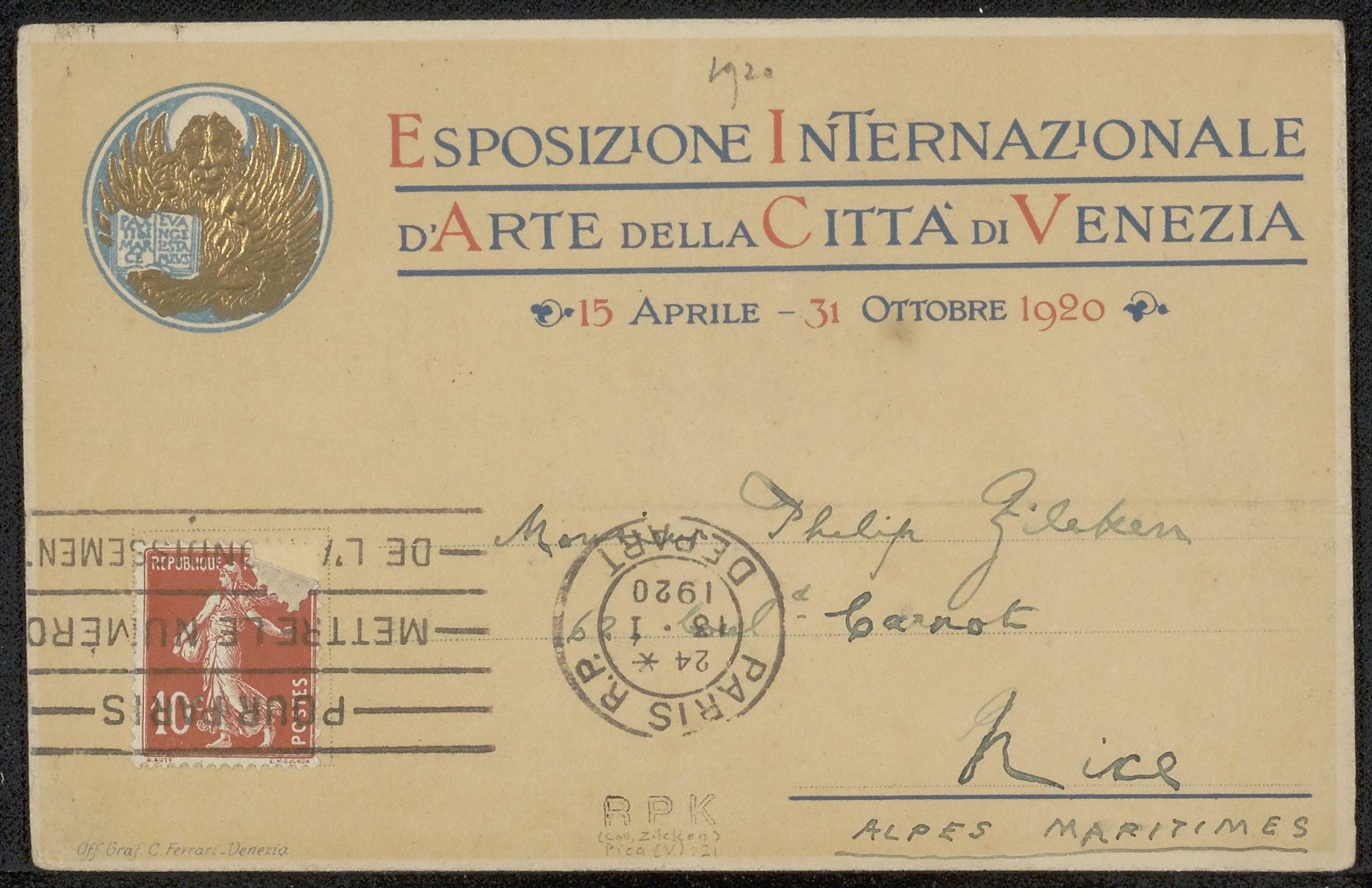 Briefkaart aan Philip Zilcken by Vittorio Pica