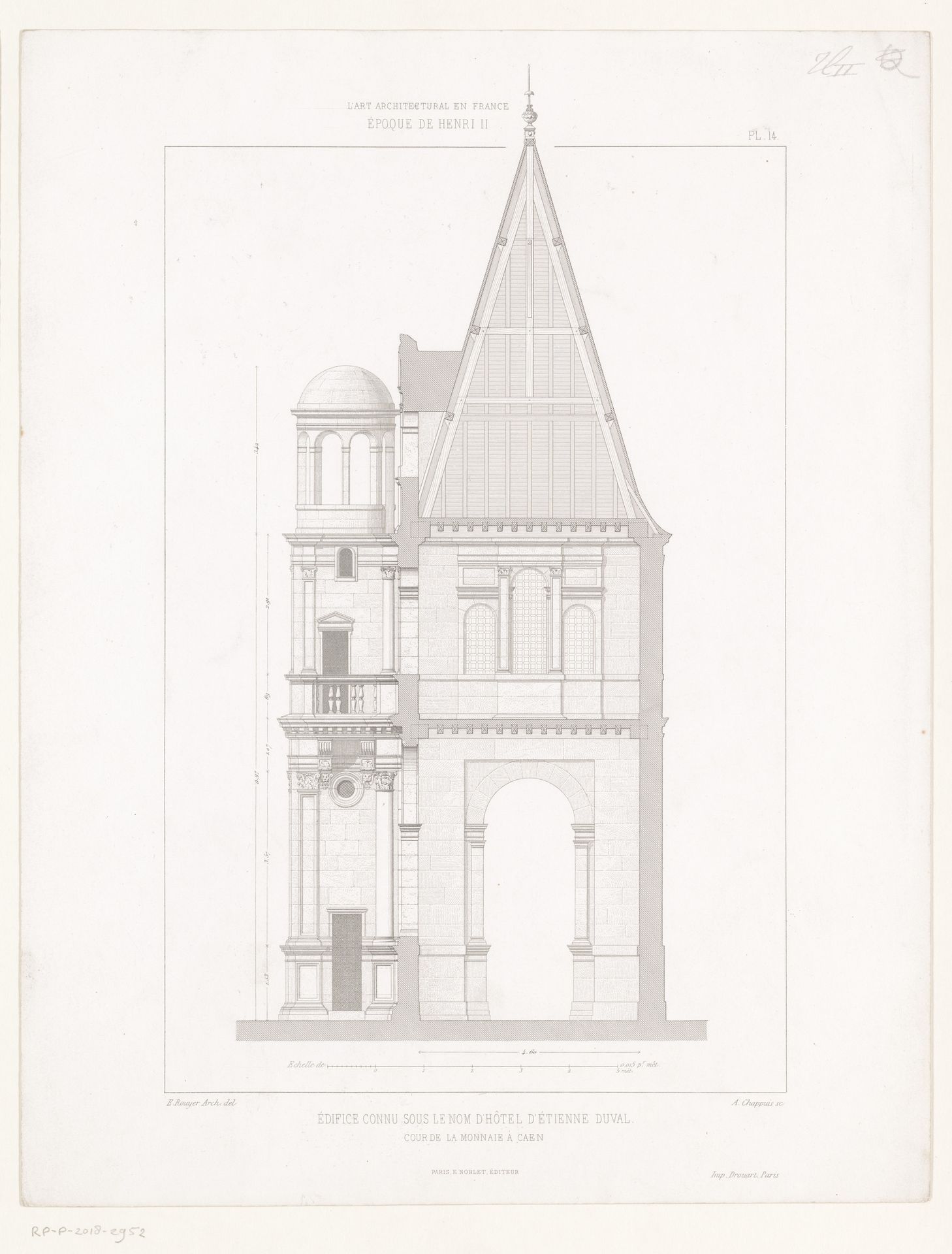 Doorsnede van het gebouw Hotel de la Monnaie by Adolphe Chappuis