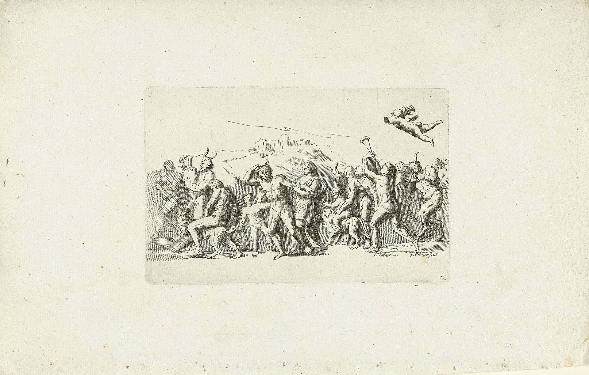 Bacchanten stoet met leeuwen by Franz Ertinger