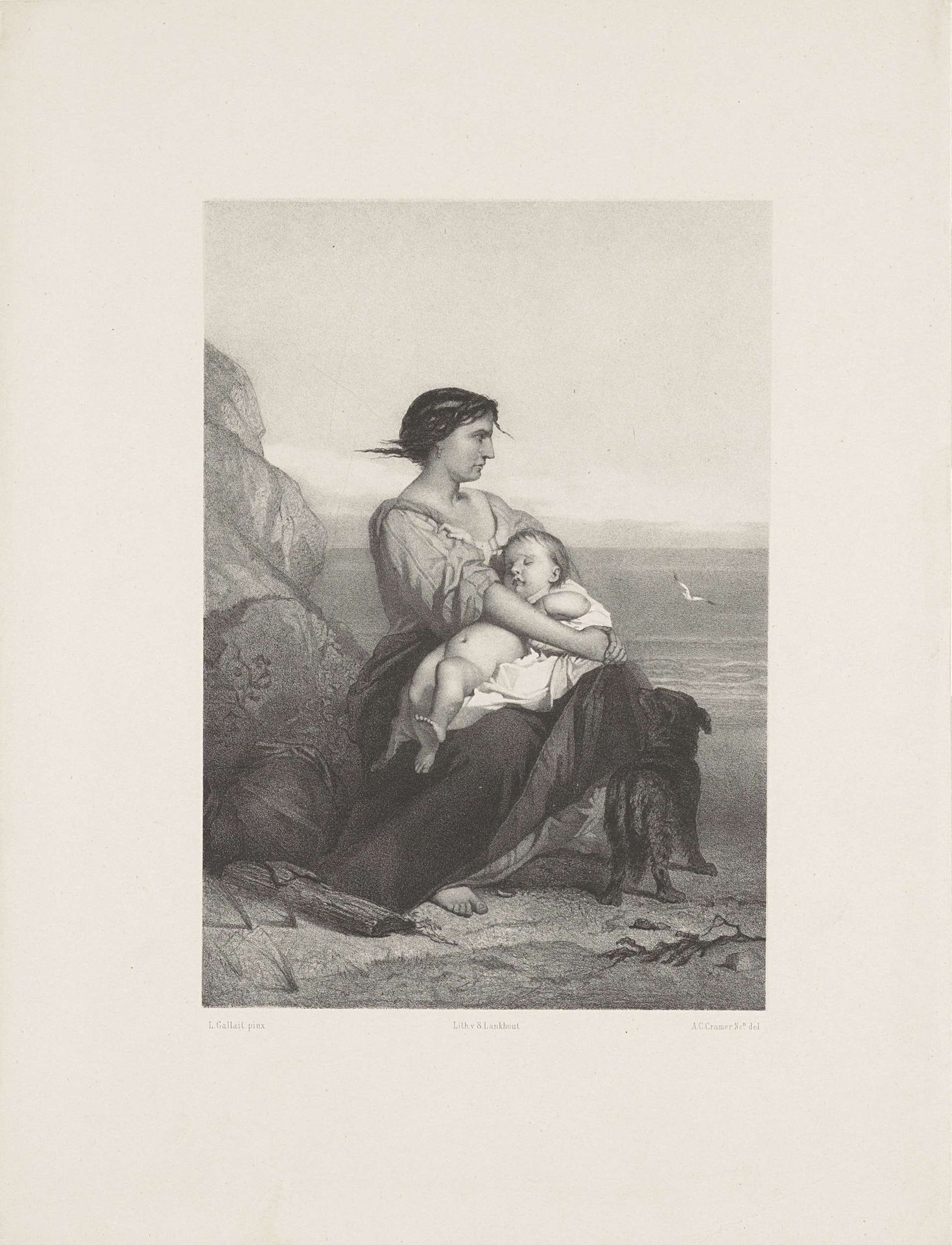 Moeder met kind bij de zee by Anthony Cornelis Cramer