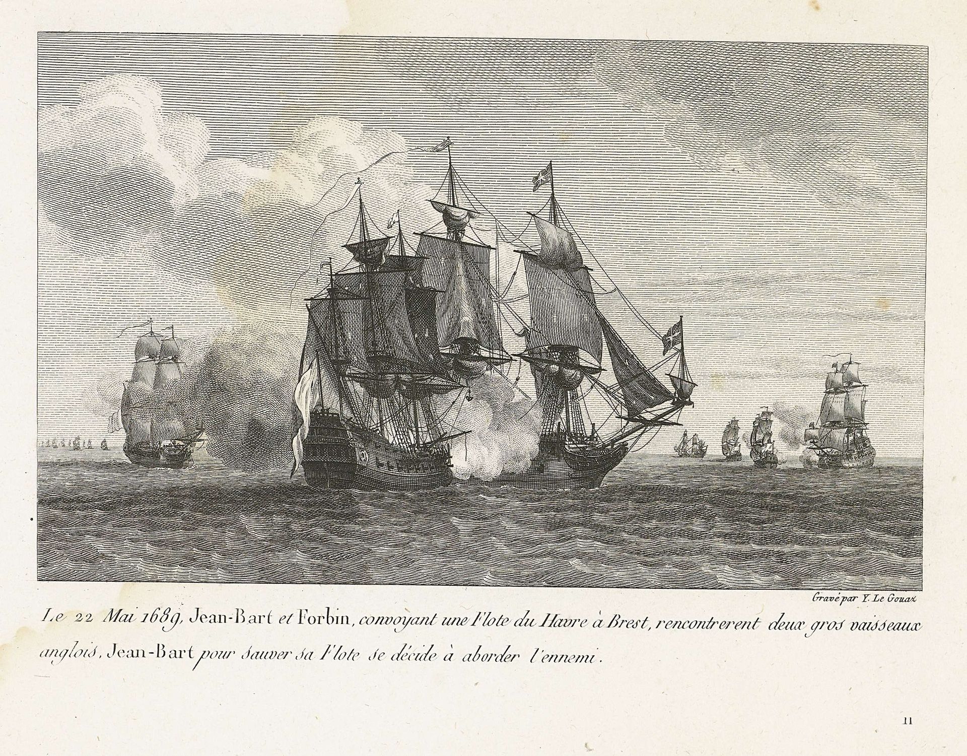 Jan Bart valt twee Engelse schepen aan, 1689 by Yves Marie Le Gouaz