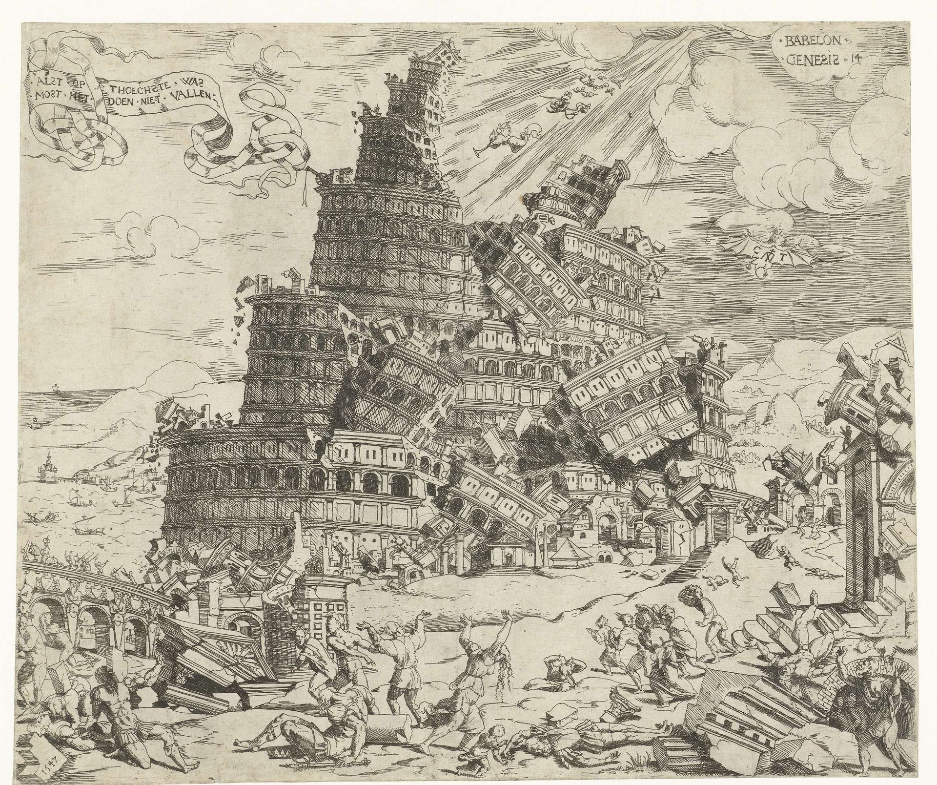 Val van de toren van Babel by Cornelis Anthonisz.