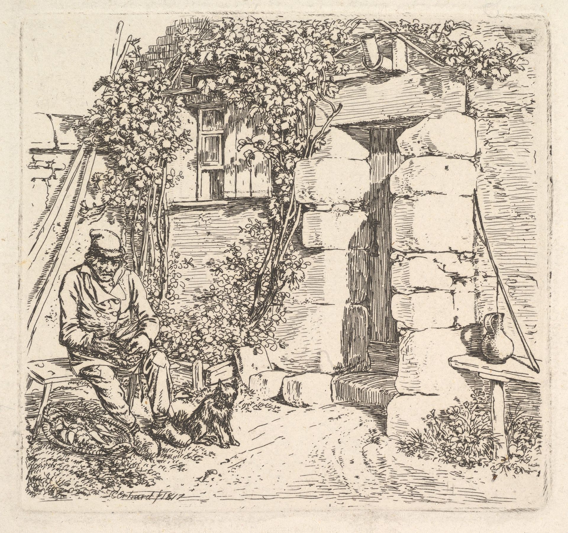 The Old Man and his Pomeranian Dog by Johann Christoph Erhard