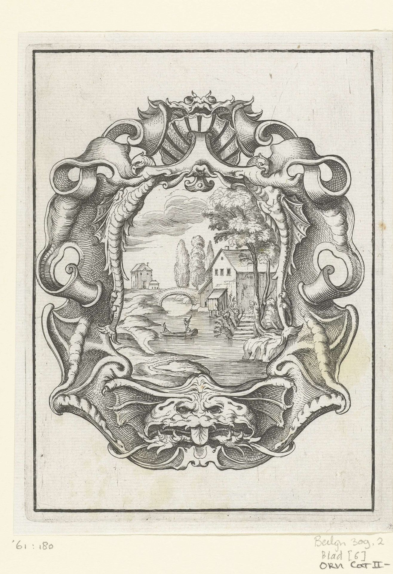 Cartouche met schelp en vissenkop by Daniel Rabel