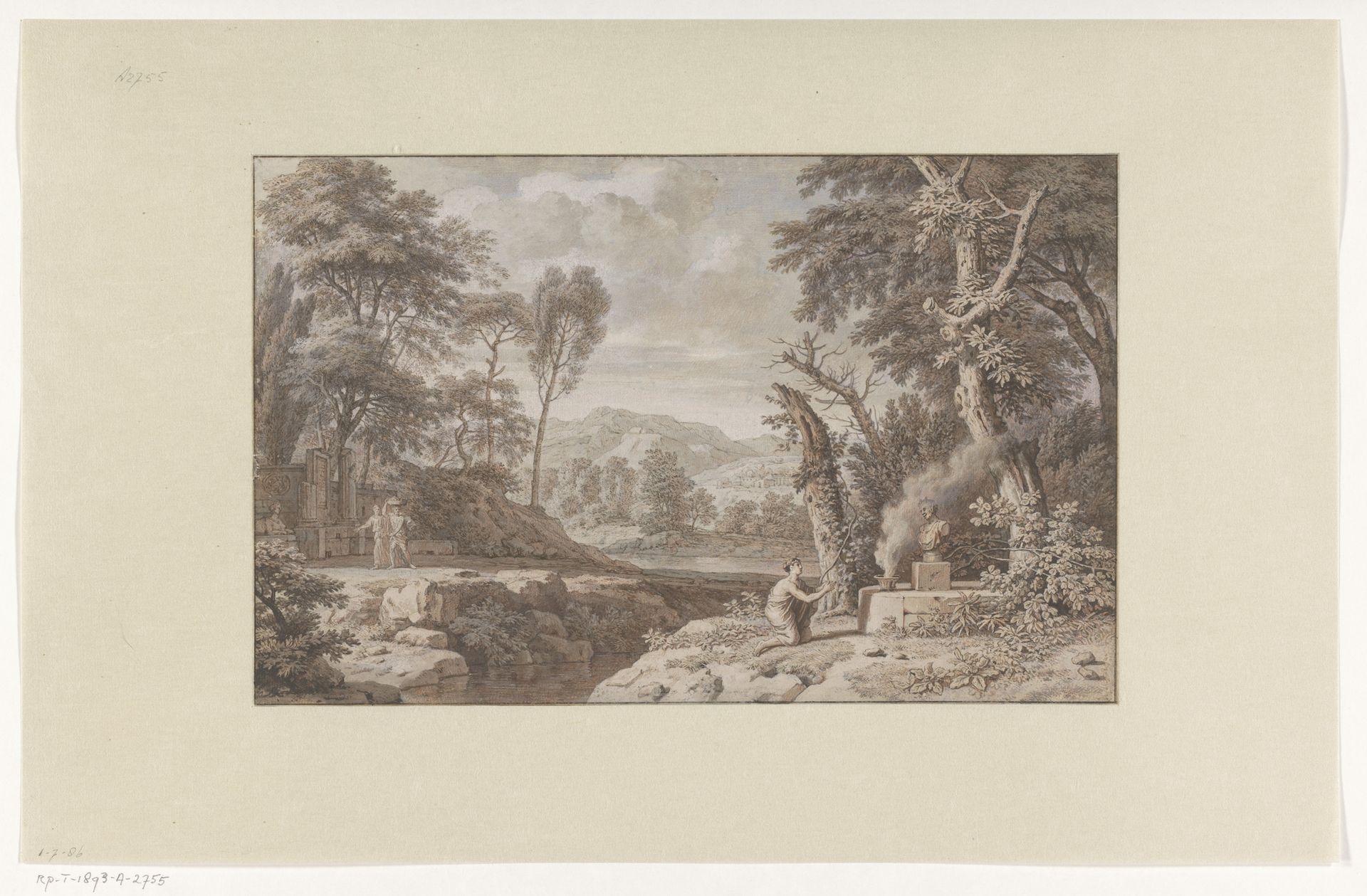 Arcadian Landscape with a Scene of Sacrifice by Johannes Glauber