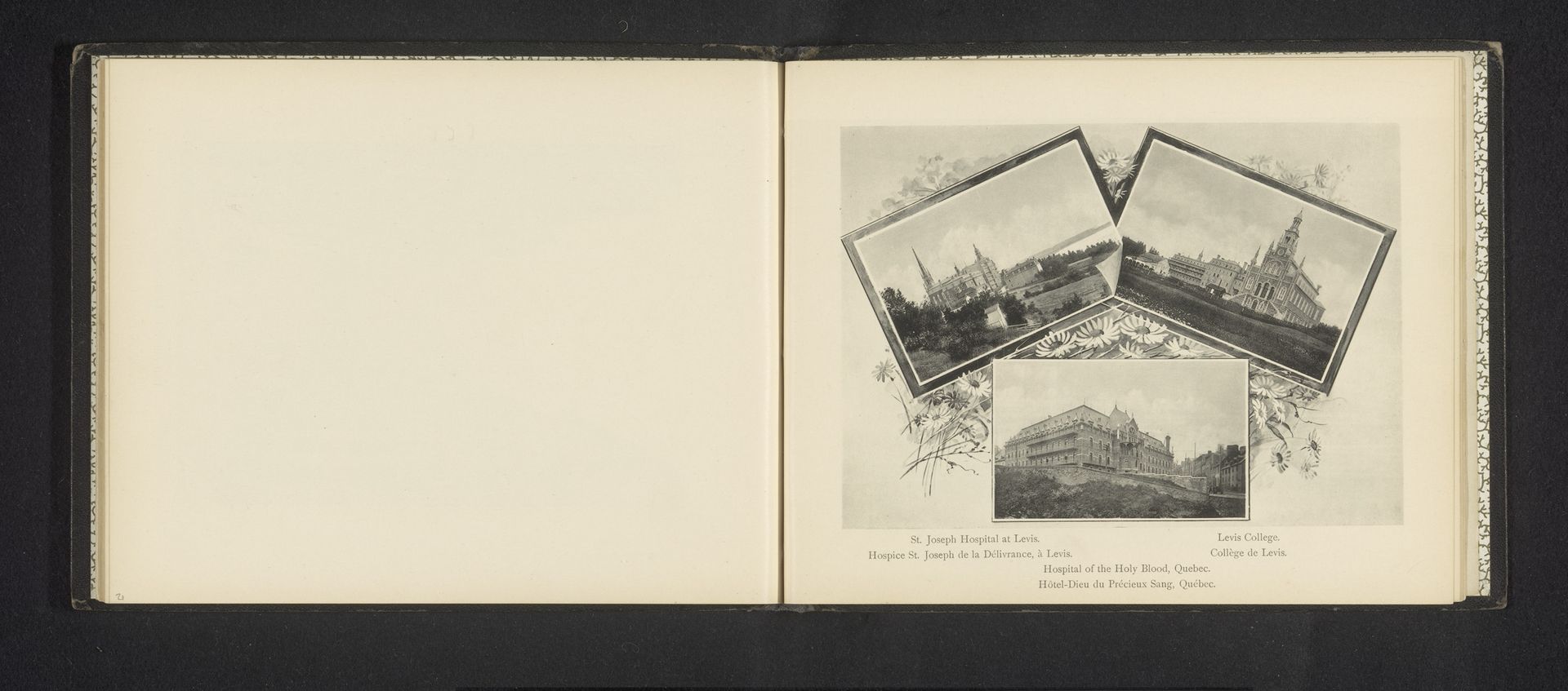 Fotomontage van twee ziekenhuizen en een school nabij Québec by Jules-Ernest Livernois
