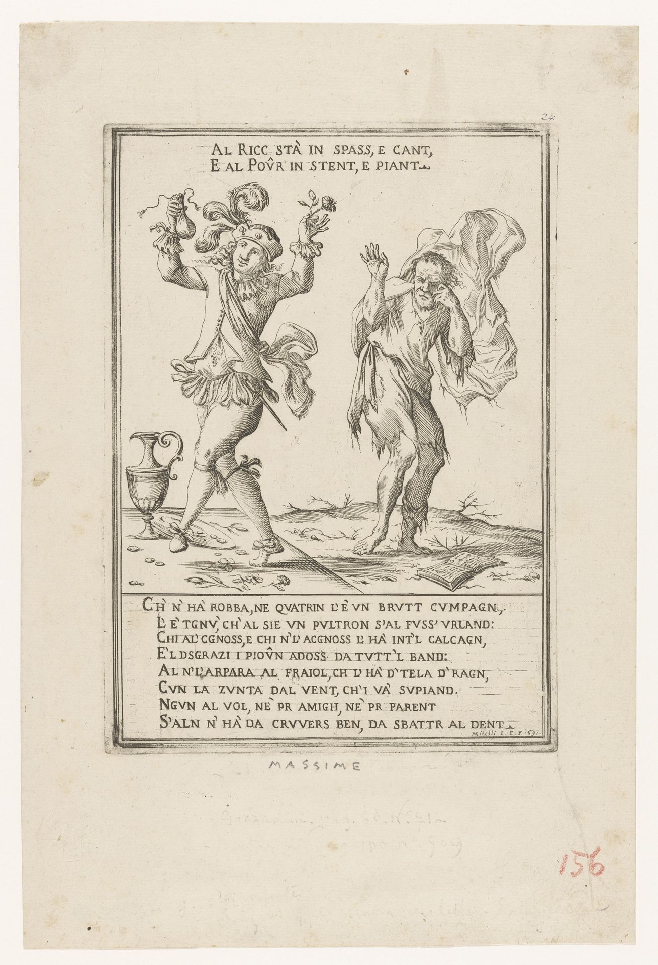 Zingende rijkaard en de huilende armoedzaaier by Giuseppe Maria Mitelli
