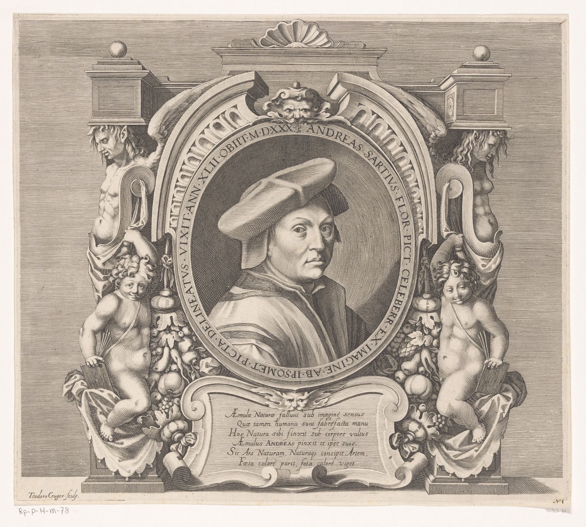 Portret van Andrea del Sarto op 42-jarige leeftijd in geornamenteerde omlijsting by Dietrich Krüger
