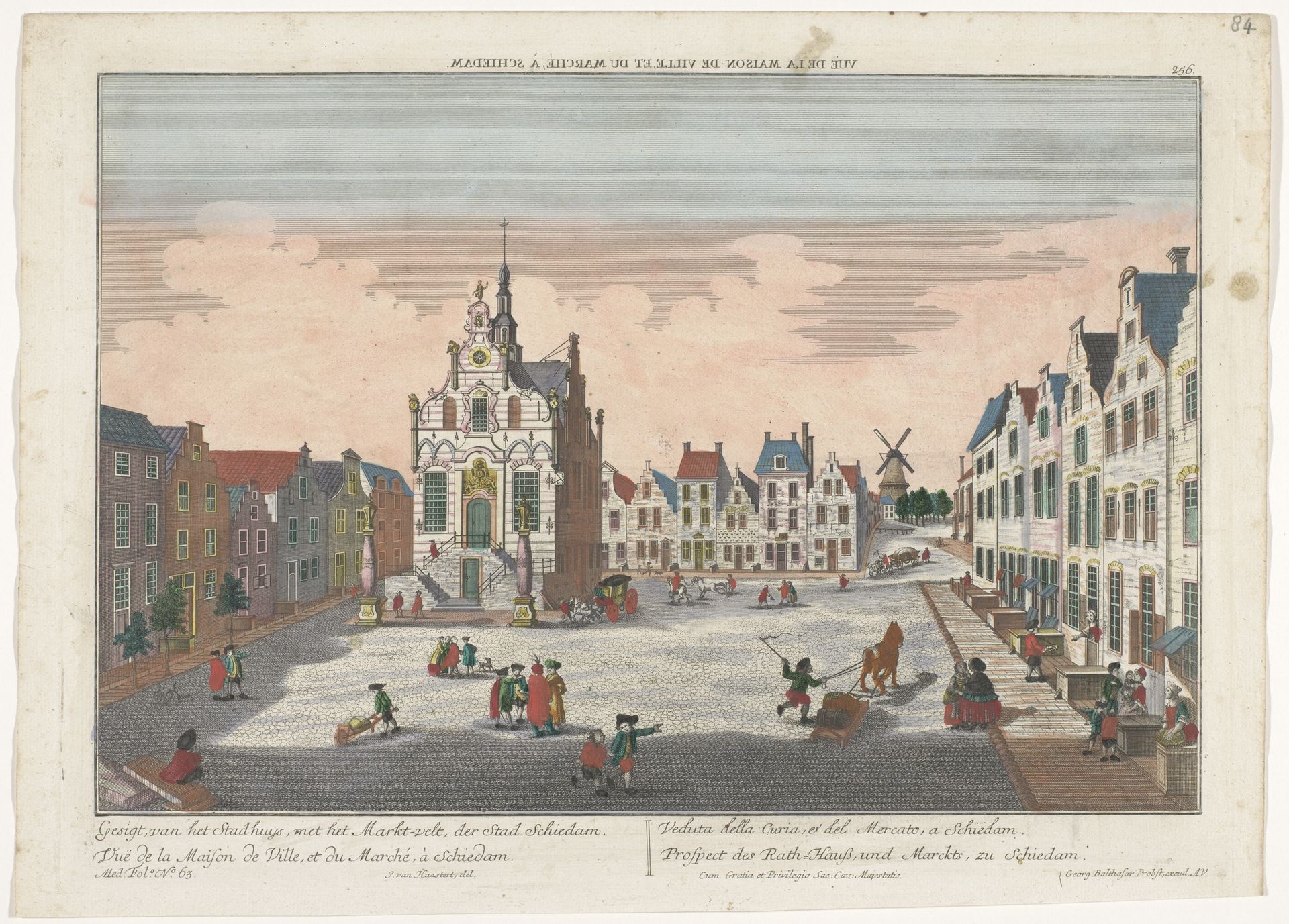 Gezicht op het Stadhuis aan de Grote Markt te Schiedam by Georg Balthasar Probst