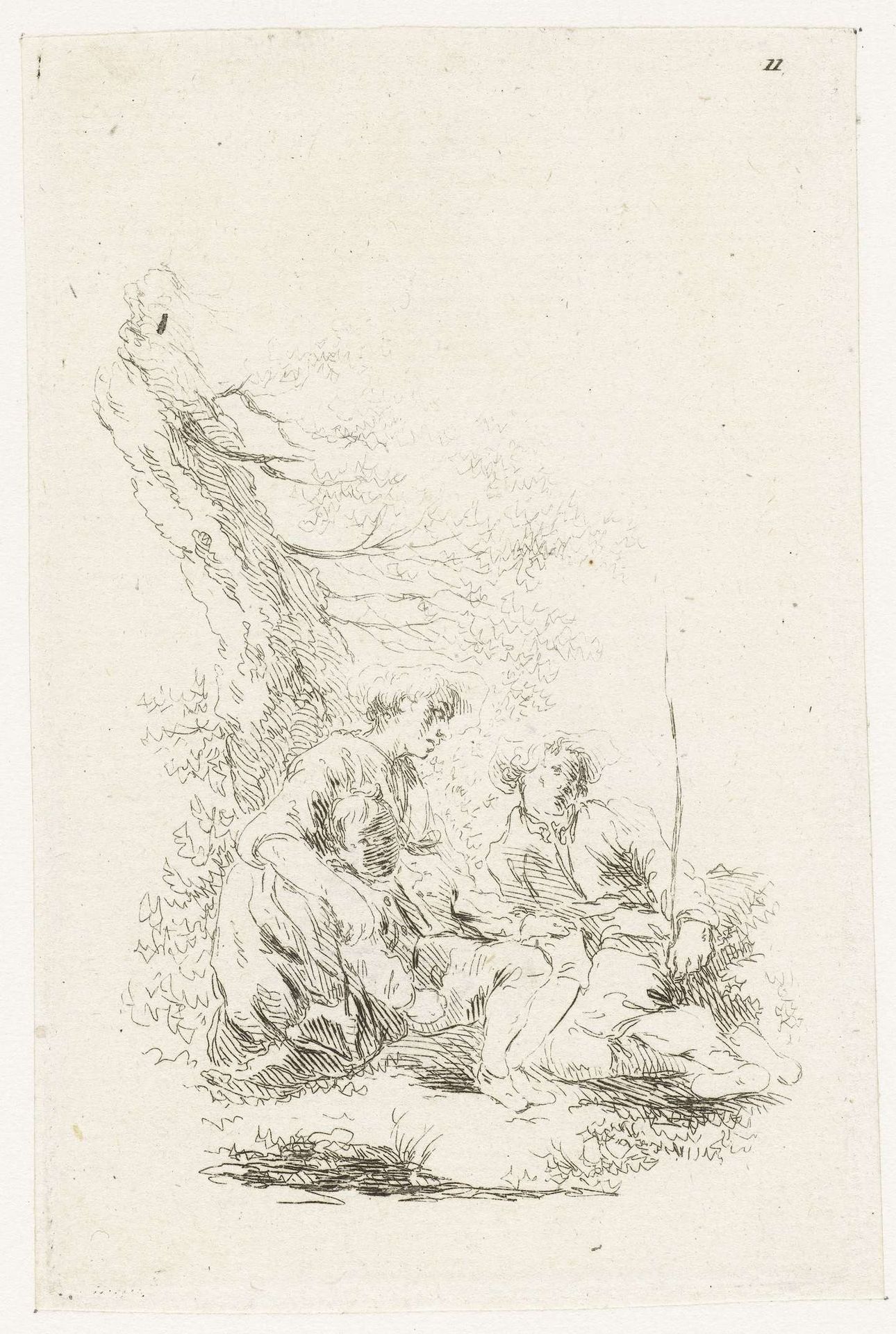 Drie personen zittend bij een boom by Francois Boucher