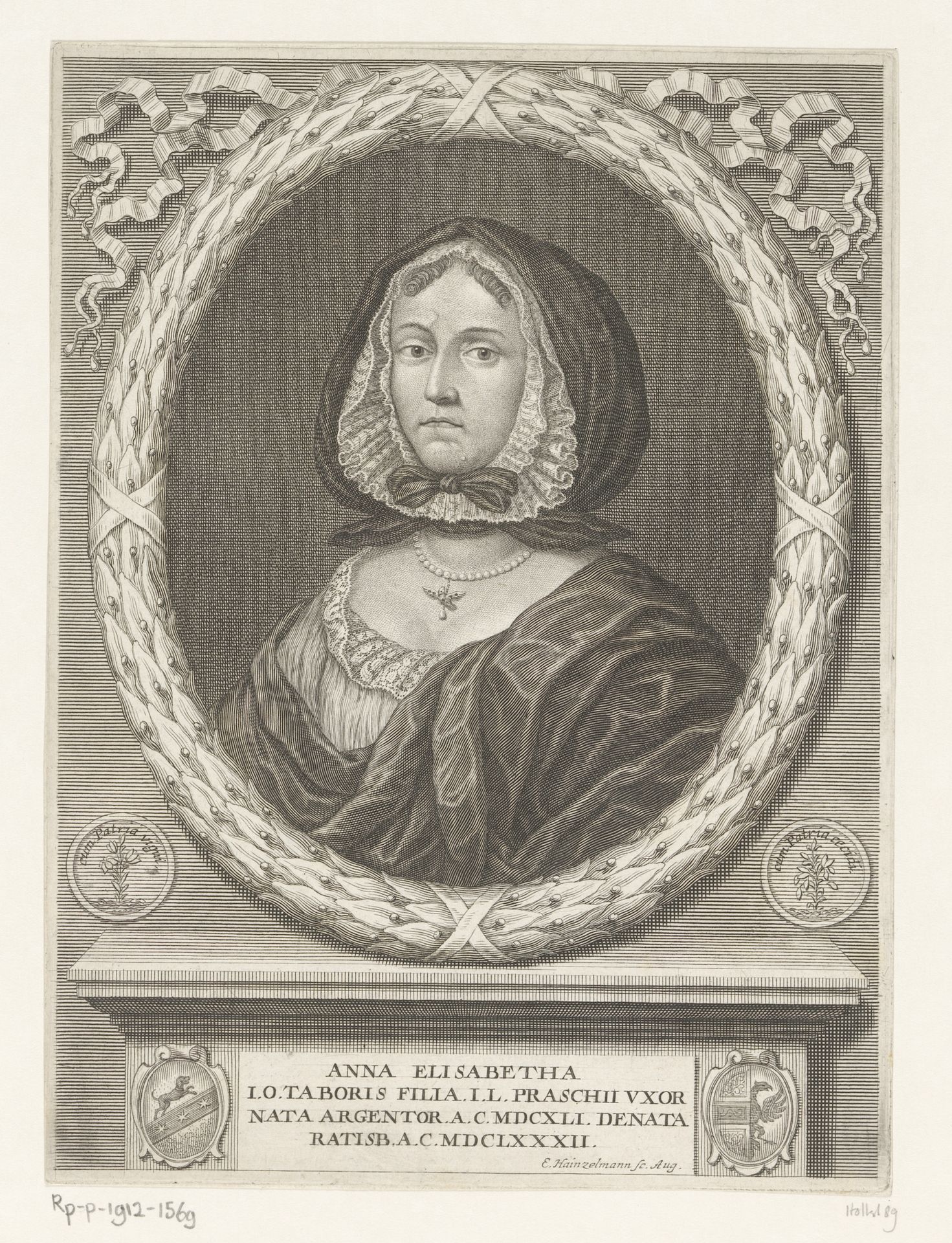 Portret van Susanna Elisabeth Tabor by Elias Hainzelmann