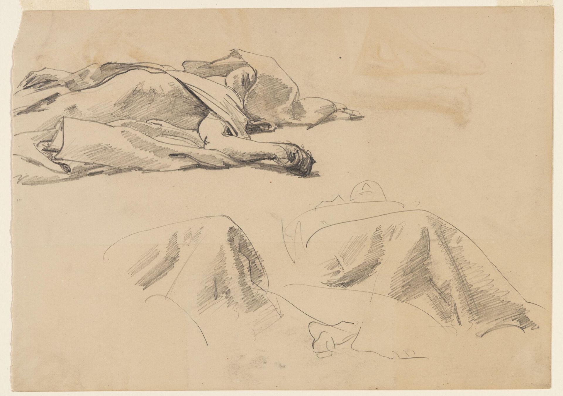 Two Studies of a Reclining Draped Figure; verso: Studies for a Crucifixion(?) by John Singer Sargent