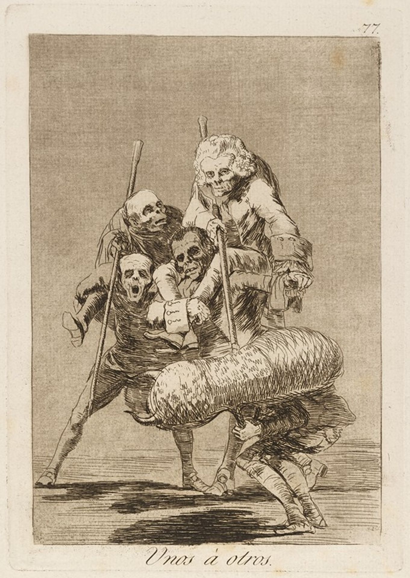 Unos á otros. by Francisco de Goya