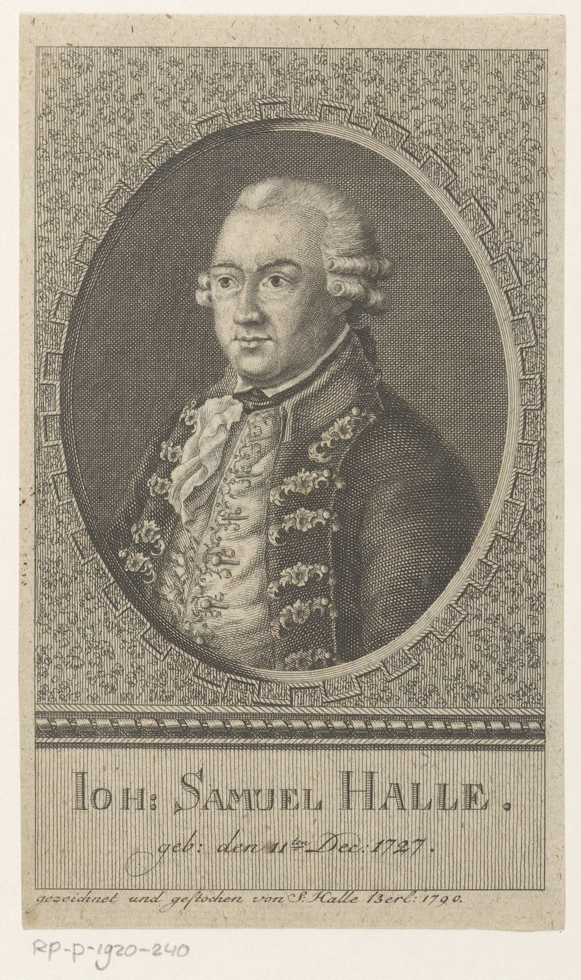 Portret van Johann Samuel Halle by J.S.L. Halle