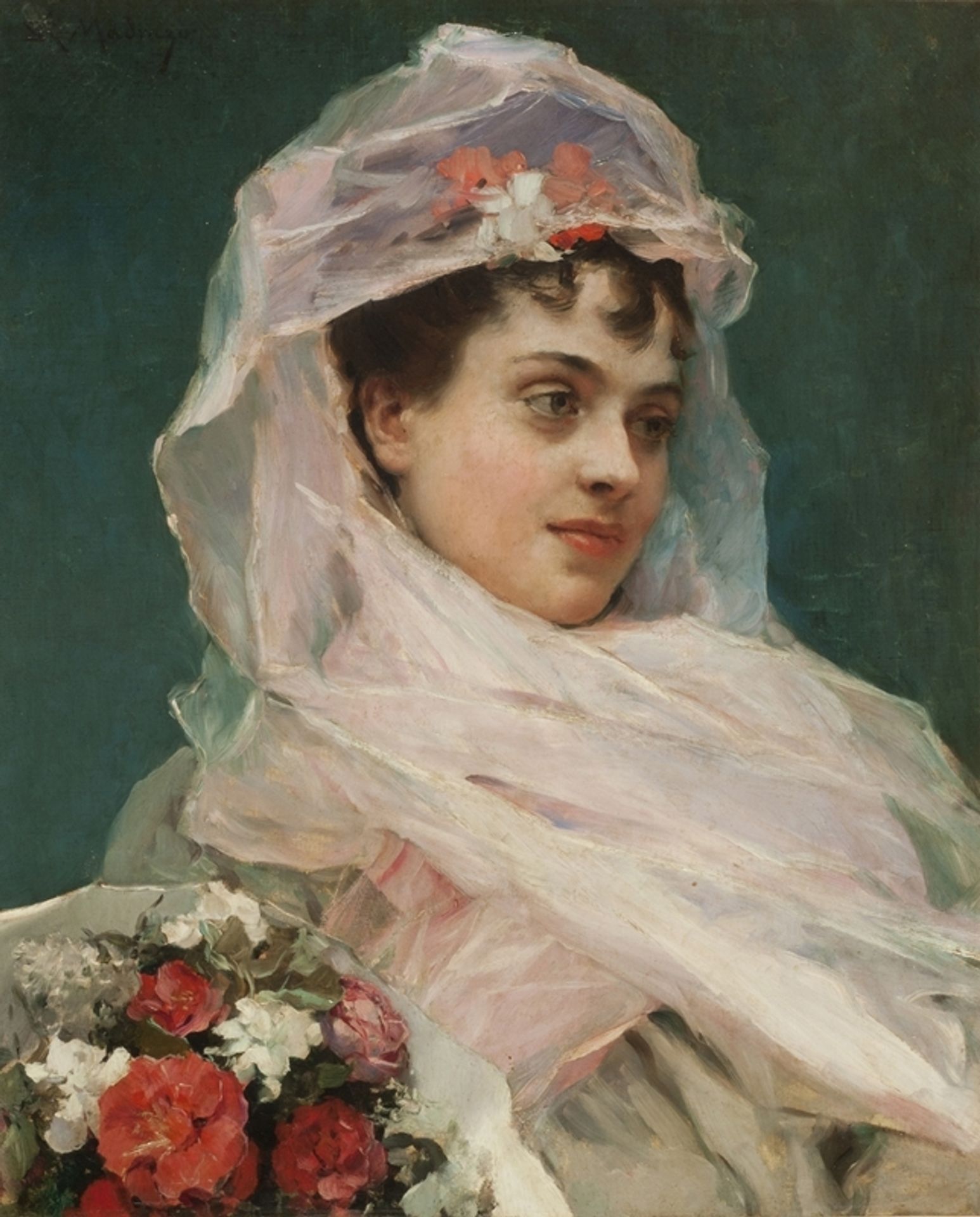 Aline Masson con tocado de gasa. by Raimundo de Madrazo