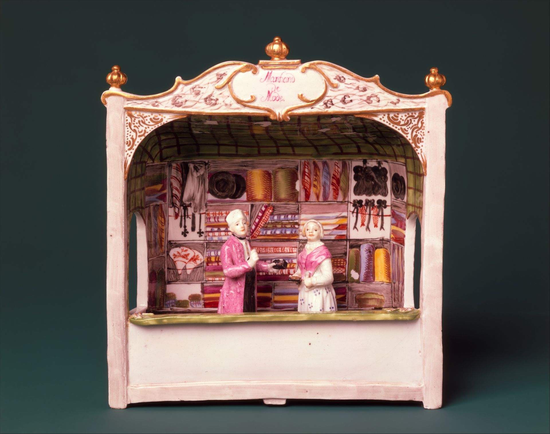 "Venetian Fair" shop with two figures by Ludwigsburg Porcelain Manufactory