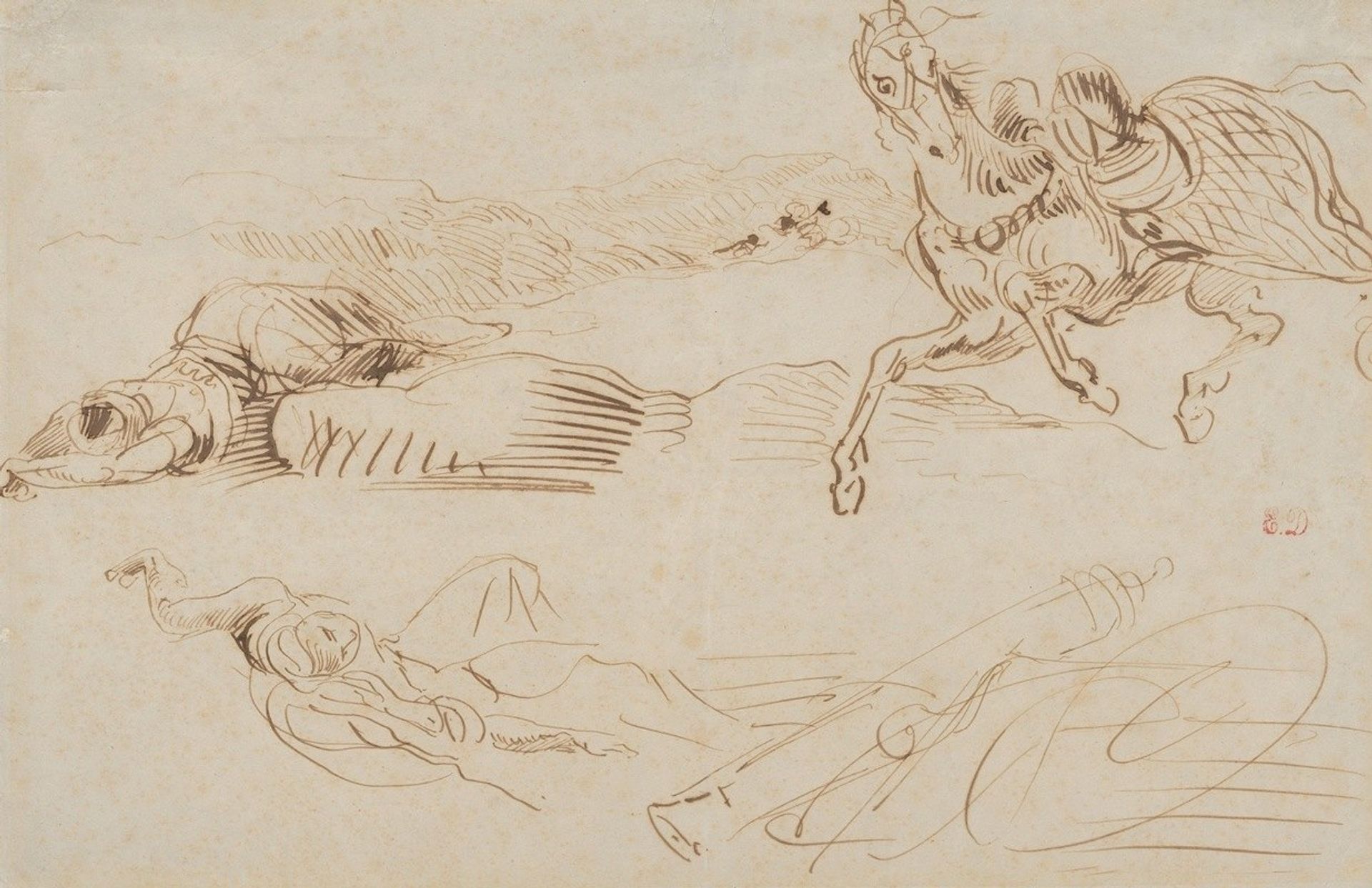 Fallen Warriors and a Runaway Horse by Eugène Delacroix