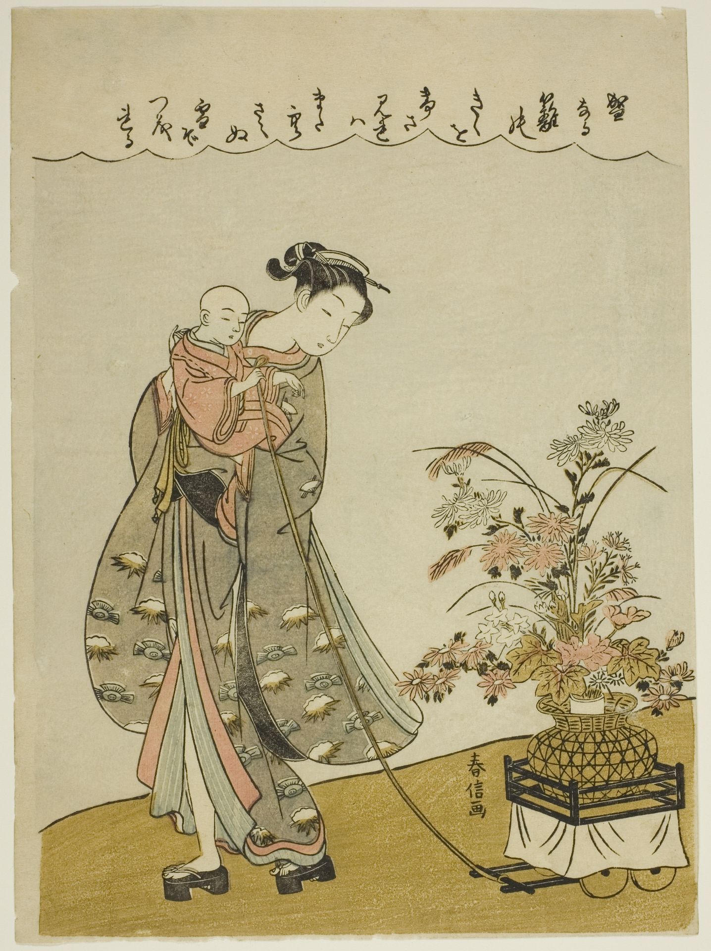 Pulling a Flower Cart by Suzuki Harunobu 鈴木春信