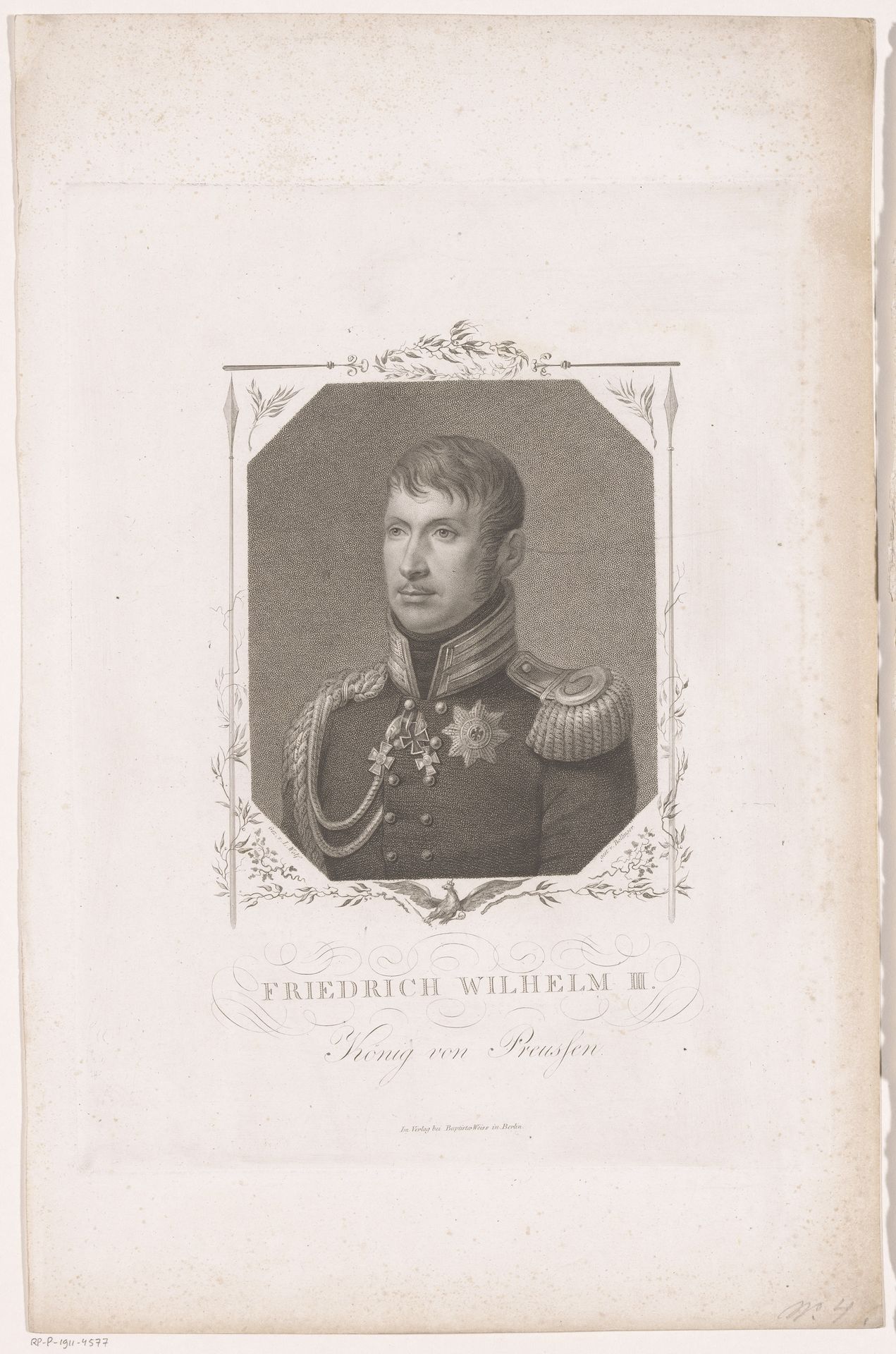 Portret van Friedrich Wilhelm III, koning van Pruisen by Friedrich Wilhelm Bollinger