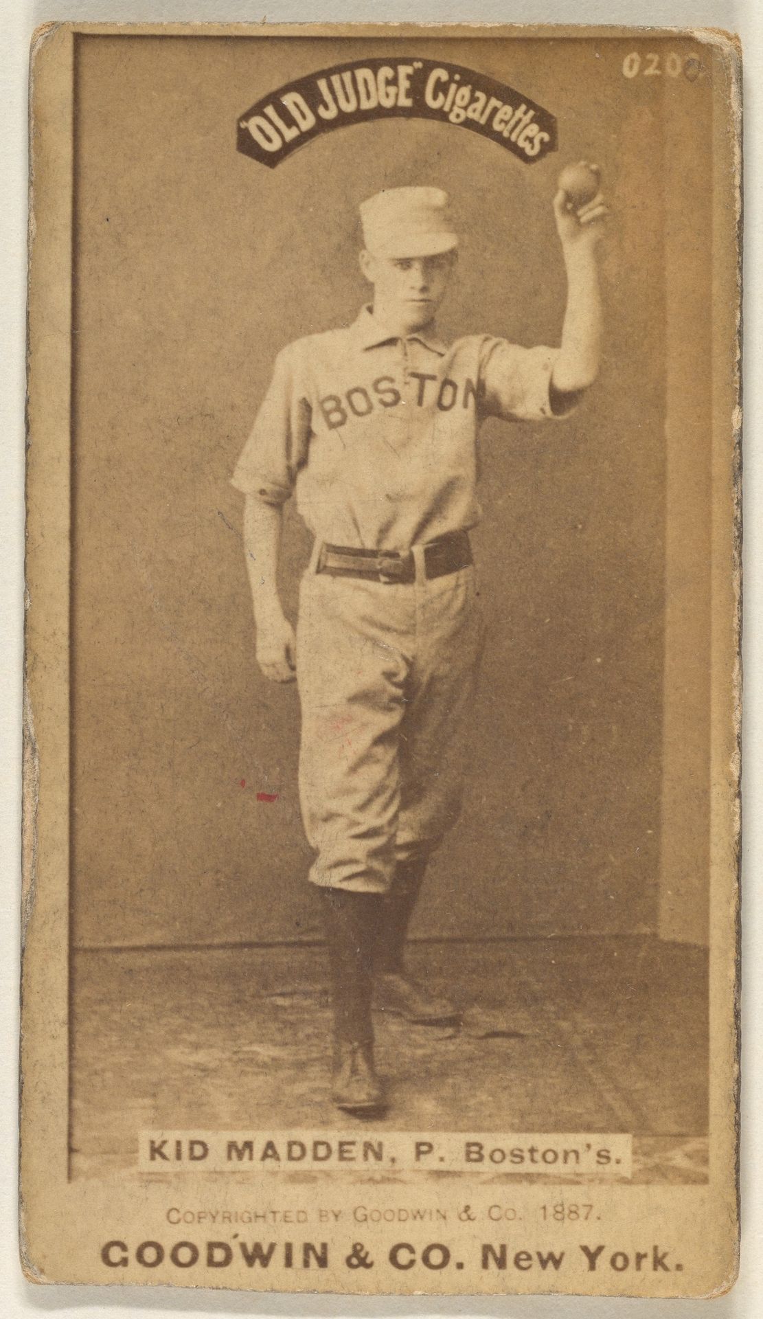 Kid Madden, Pitcher, Boston, from the Old Judge series (N172) for Old Judge Cigarettes by Goodwin & Company