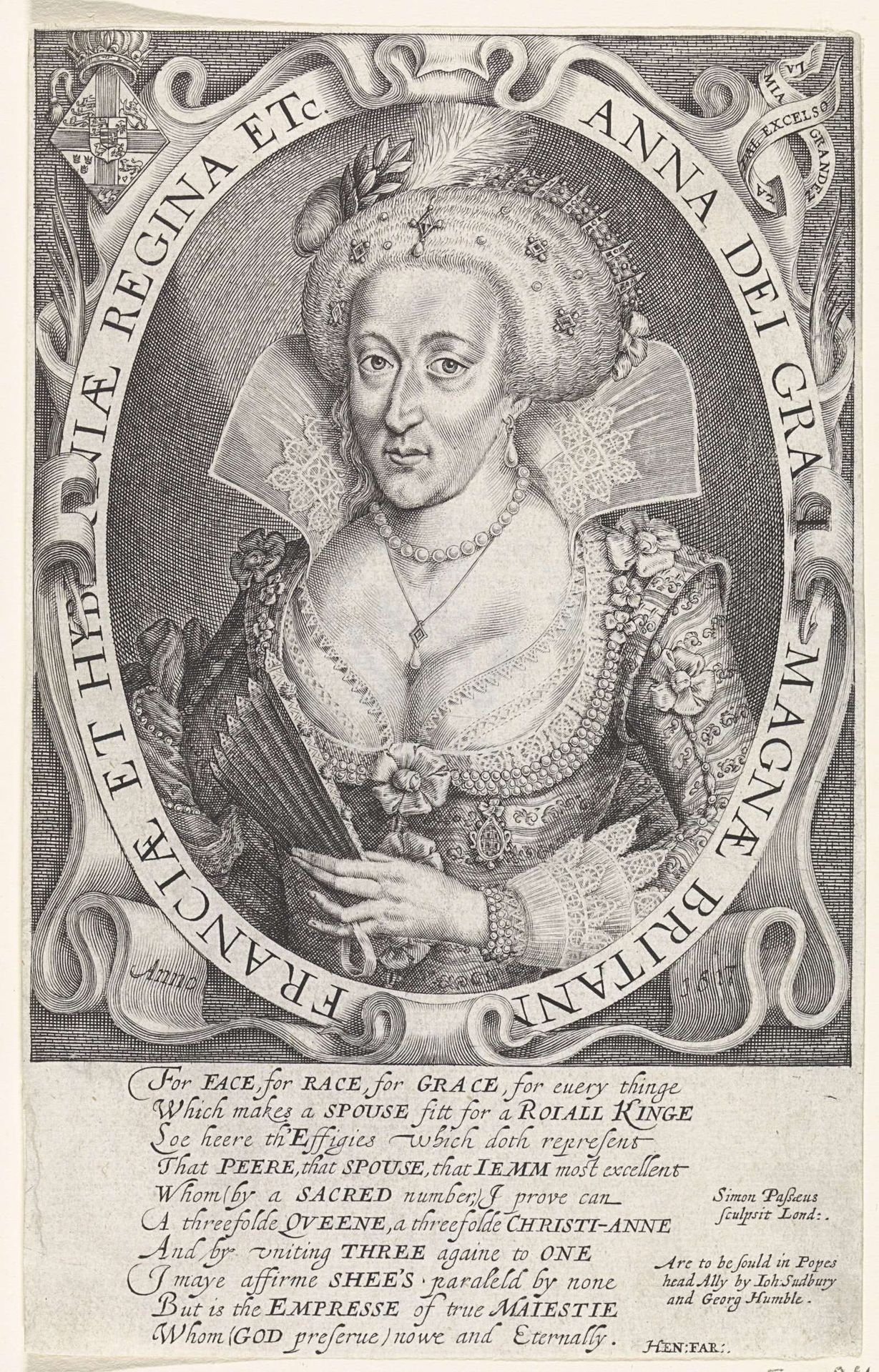 Busteportret van Anna van Denemarken, koningin van Engeland by Simon van de Passe