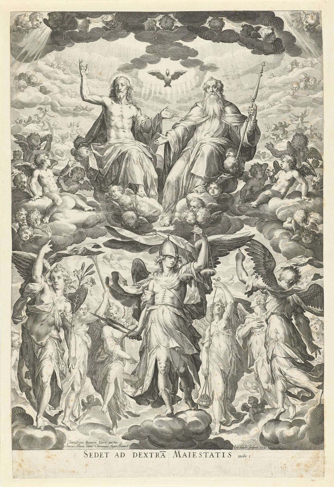 Aartsengel Michaël en de heilige Drie-eenheid by Johann Sadeler I
