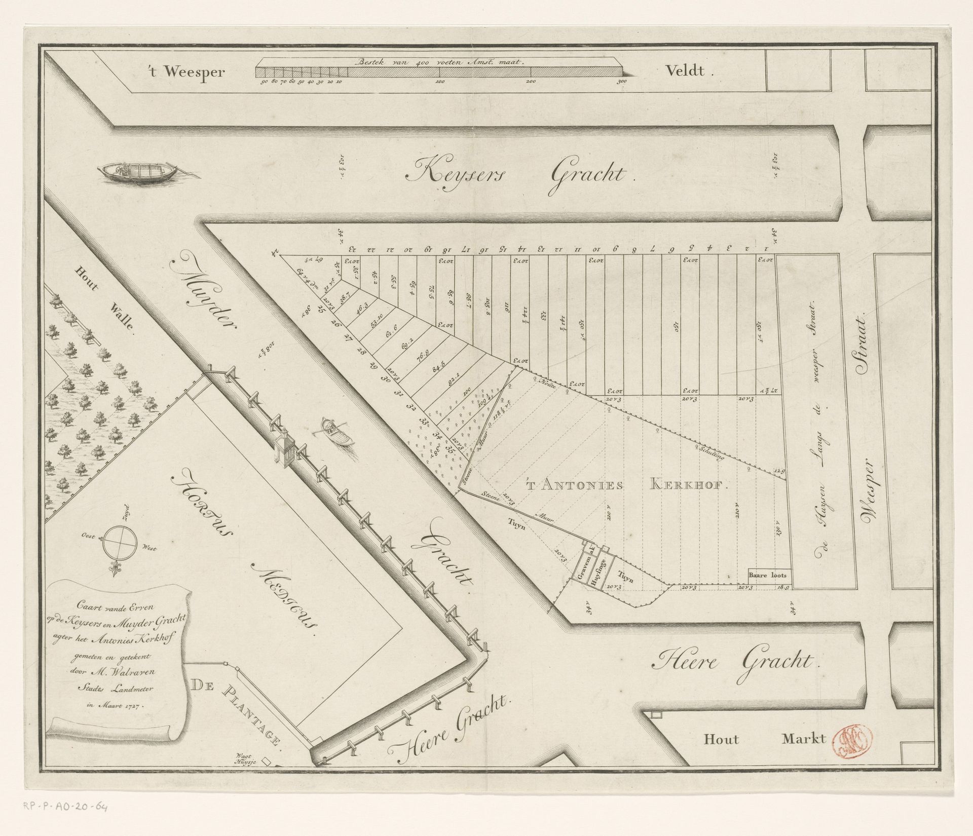 Plattegrond met de erven aan de Plantage Muidergracht en Nieuwe Keizersgracht by Anonymous
