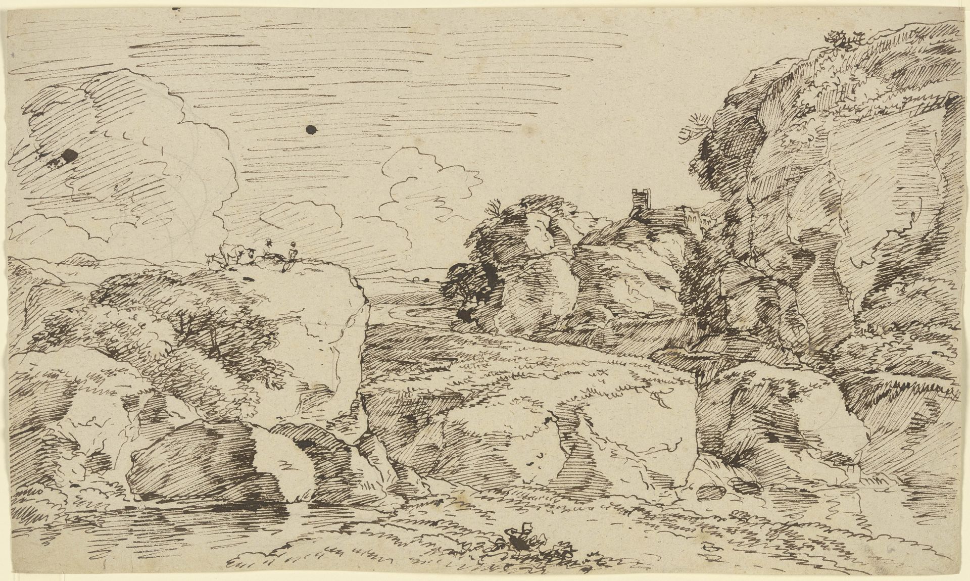 Felsenlandschaft mit Burgruine by Franz Kobell