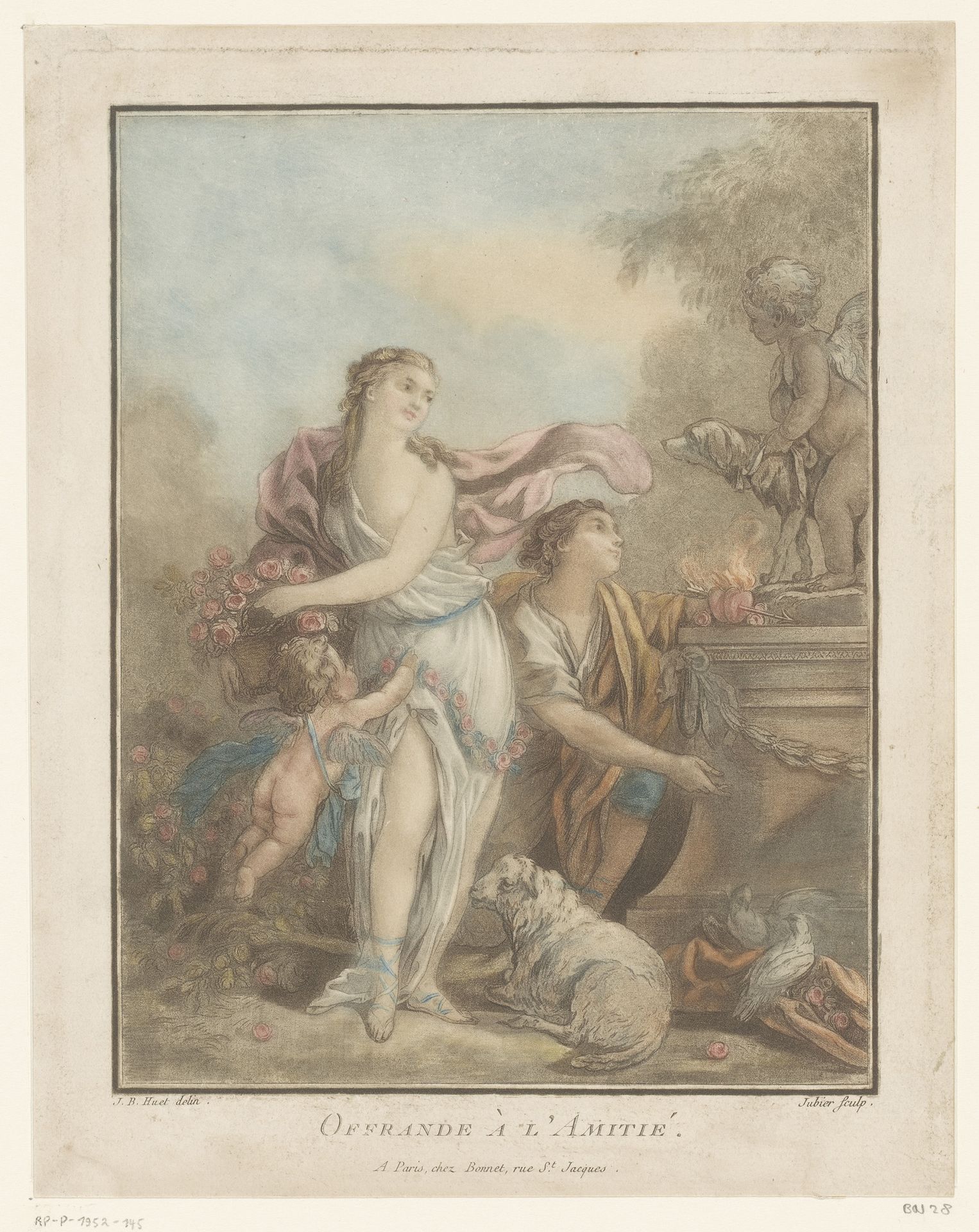Vrouwen met bloemen en Amor by C.L. Jubier
