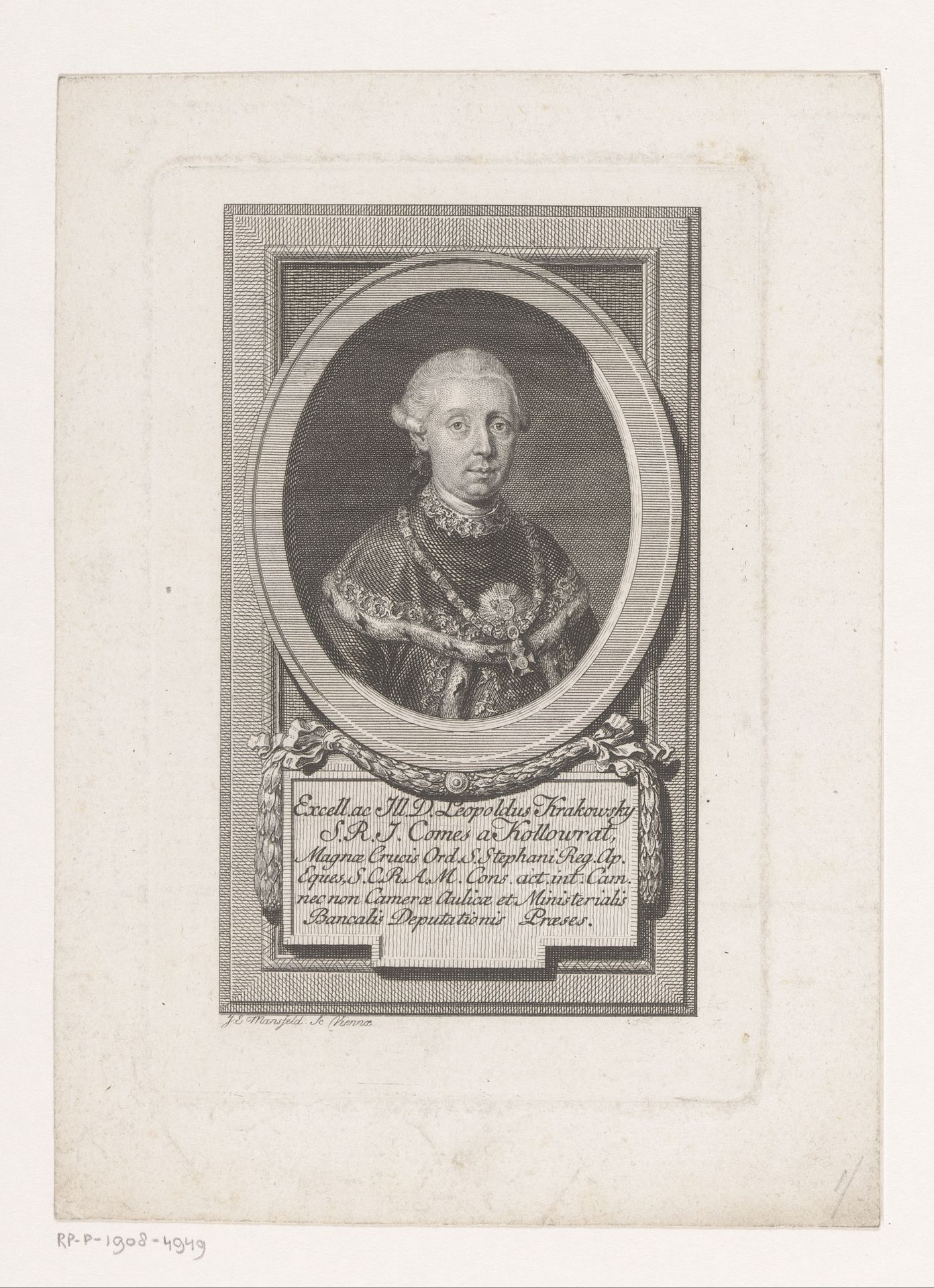 Portret van Leopold von Kolowrat-Krakowský by Johann Ernst Mansfeld