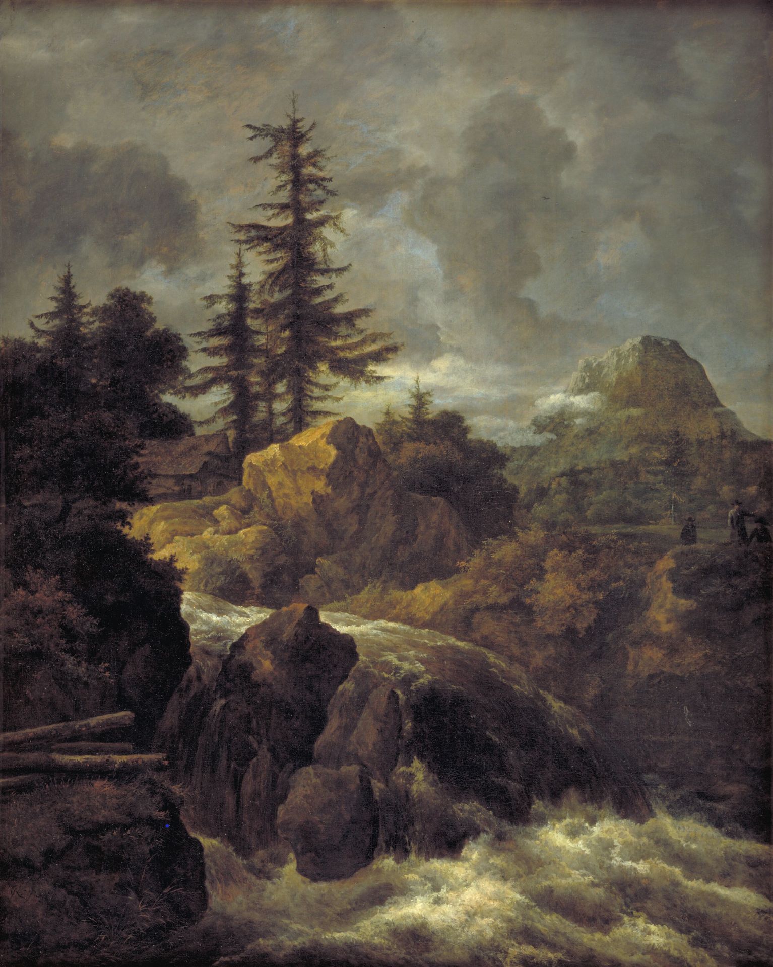 Landscape with a Waterfall and a Hut by Jacob Isaacksz. van Ruisdael