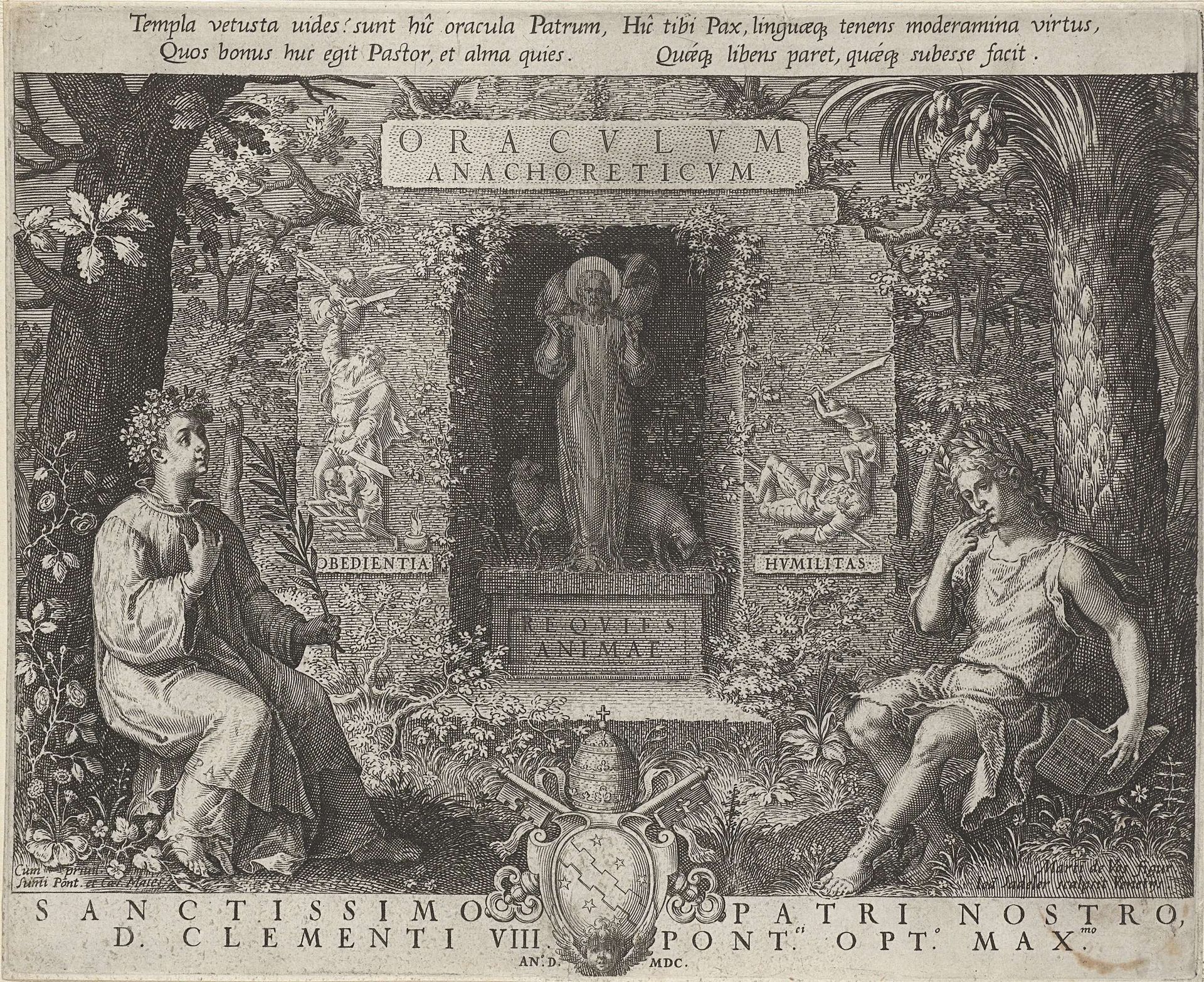 Christus als de Goede herder geflankeerd door Pax en Silentium by Johann Sadeler I