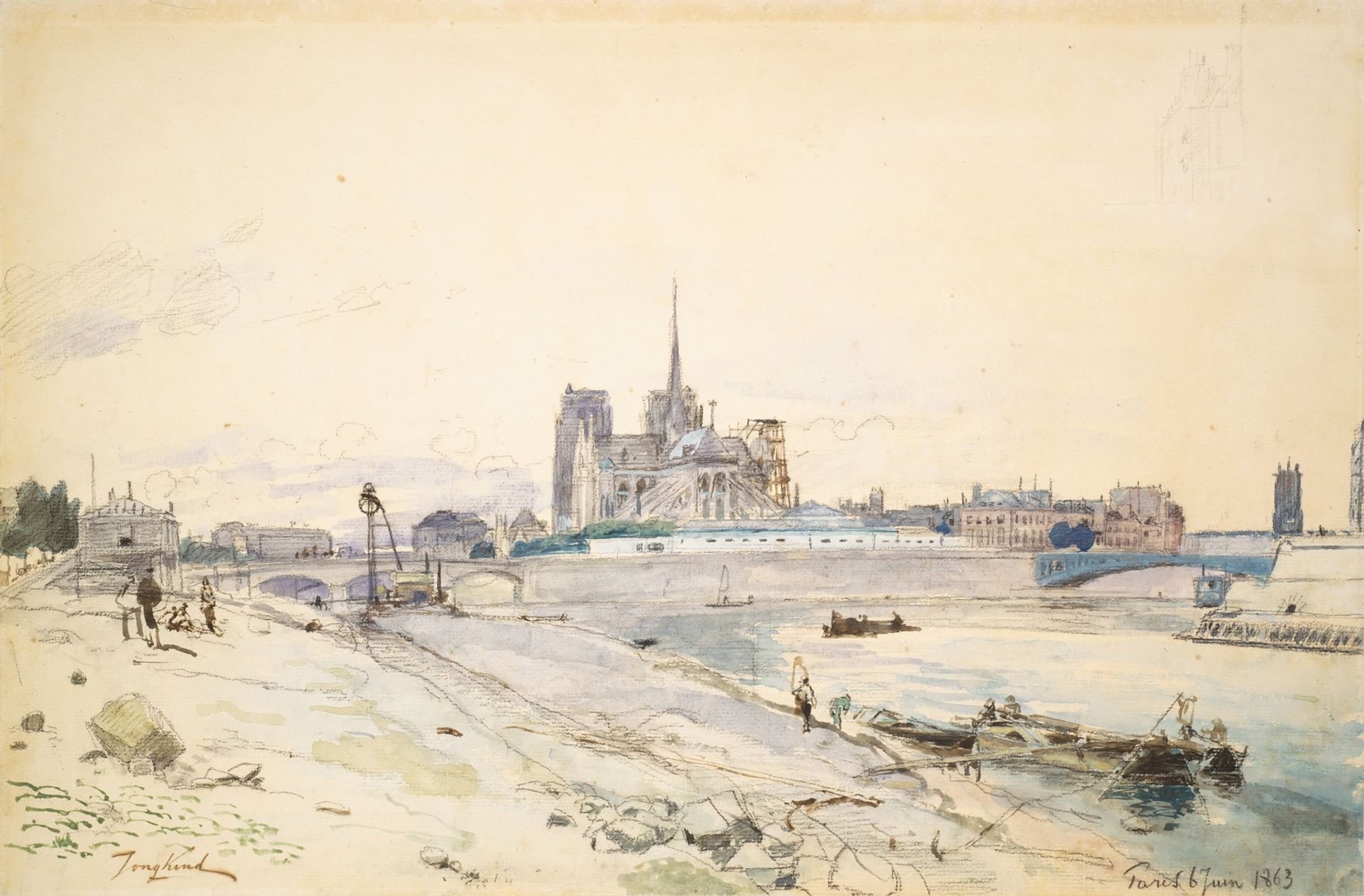 Notre Dame of Paris seen from the Quai de la Tournelle by Johan Barthold Jongkind