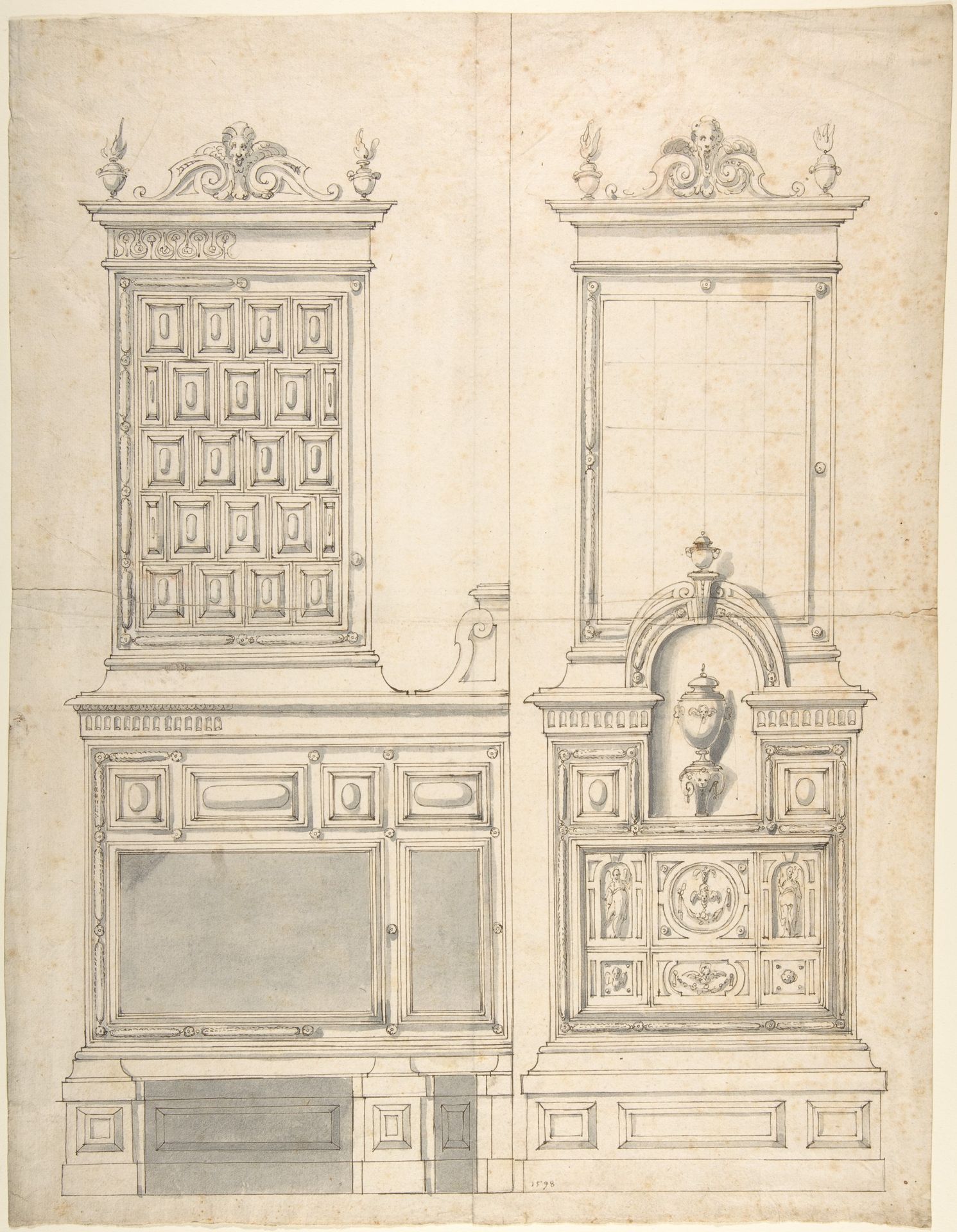 Design for a Stove and Wall Fountain (?) by Friedrich Sustris