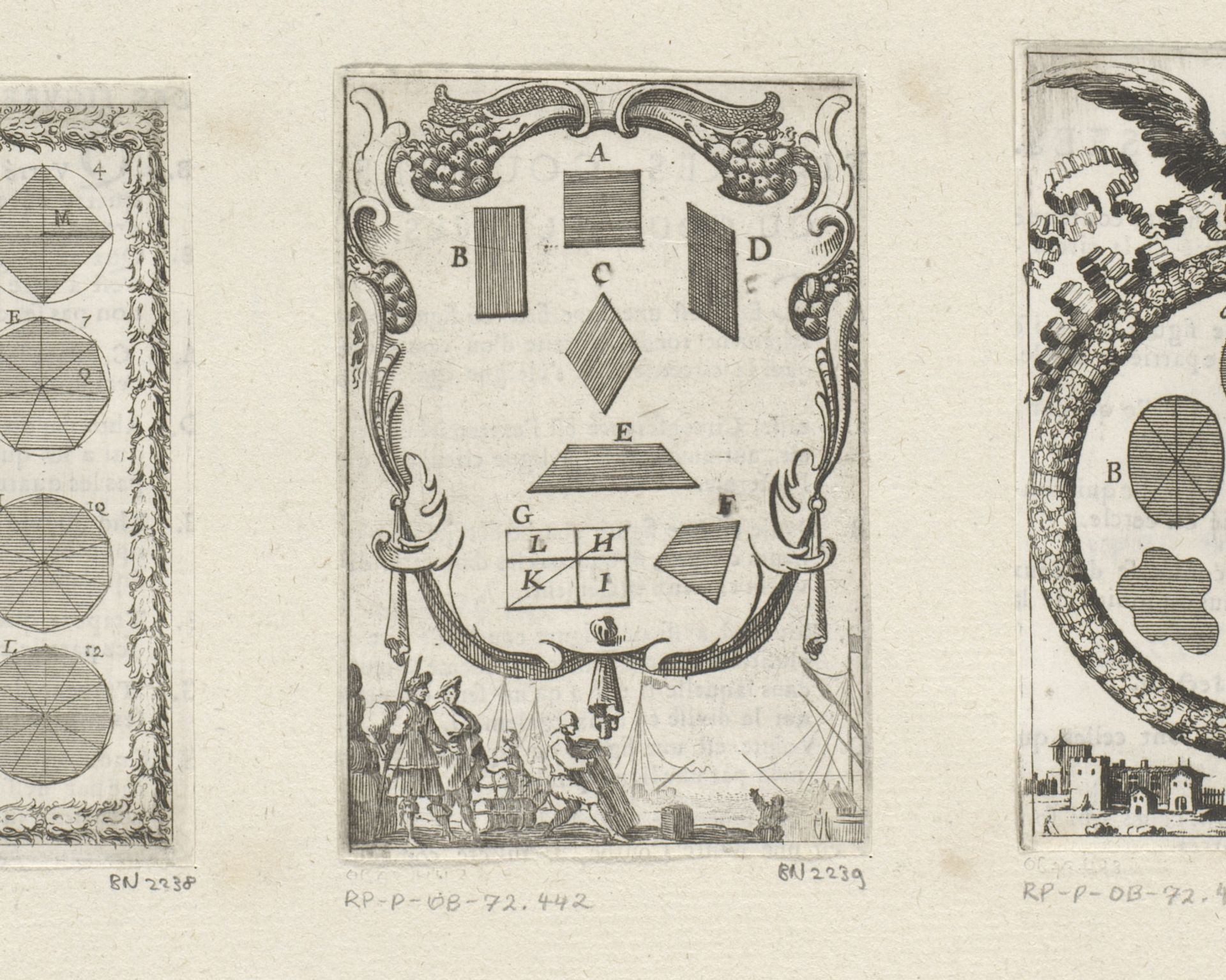 Figuren met vier zijden boven zeelieden bij hun schepen by Sébastien Leclerc I
