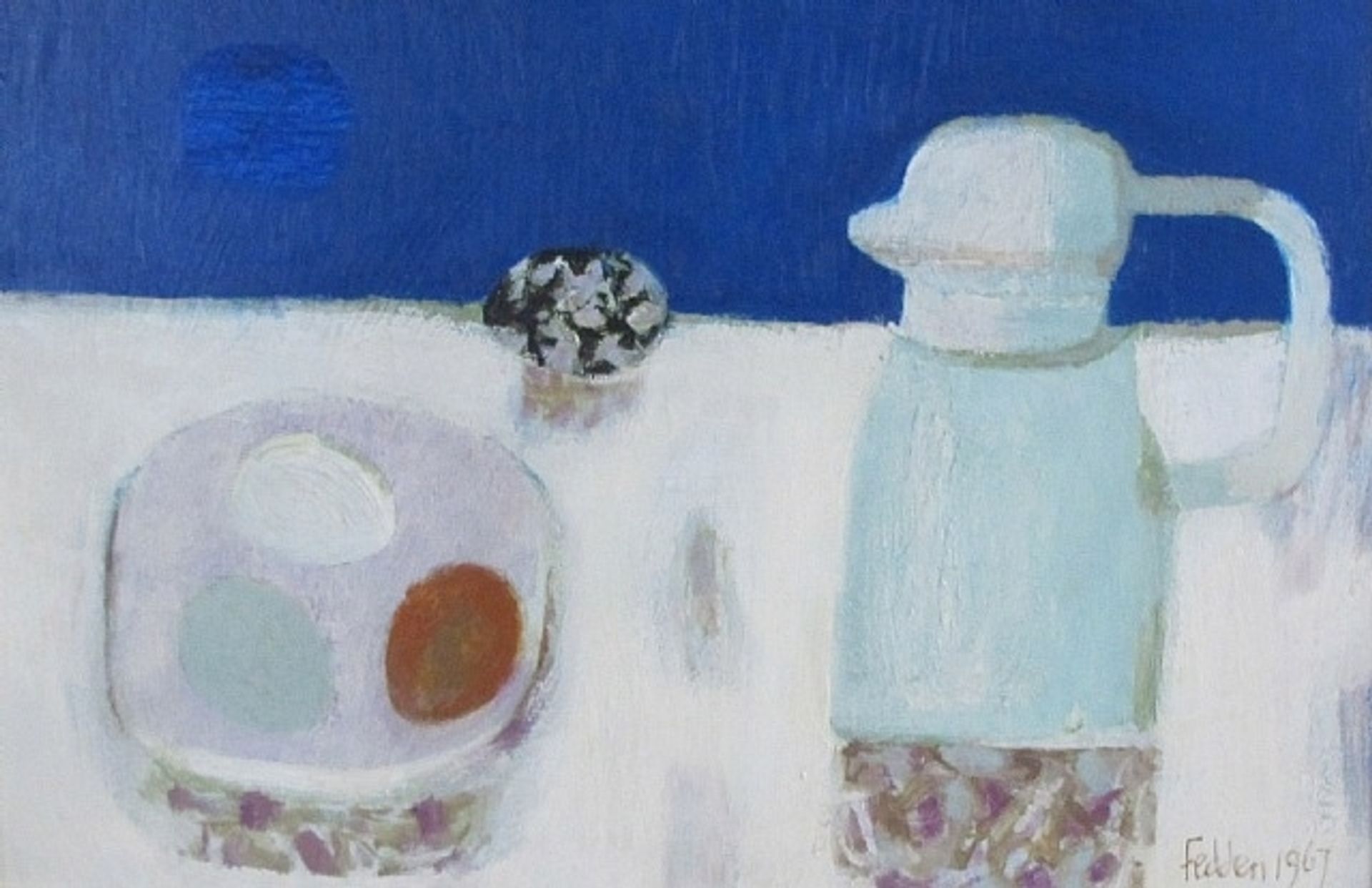 Jug and Four Eggs by Mary Fedden